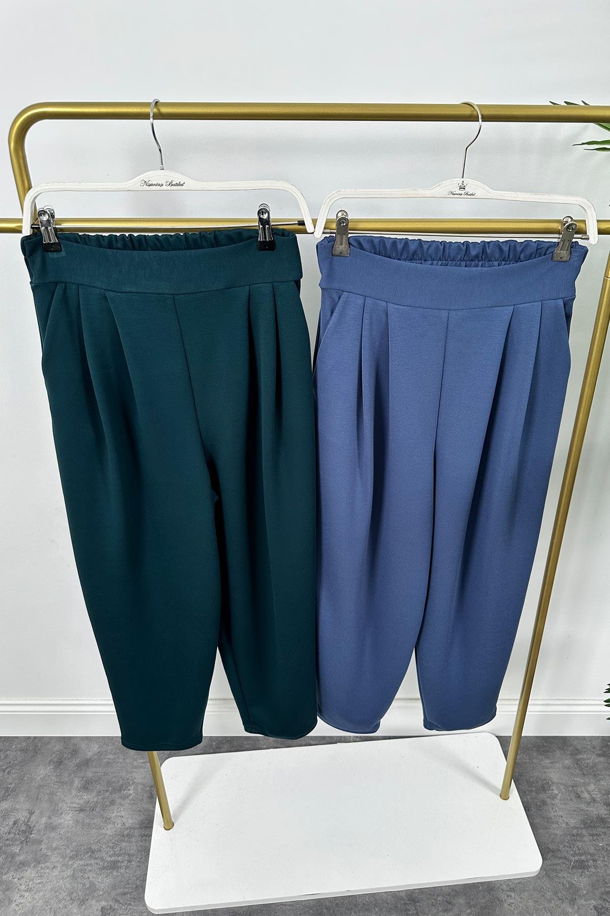 1. Sınıf Kalite Oysh Kumaş Beli Lastikli Harem Pantolon Zümrüt