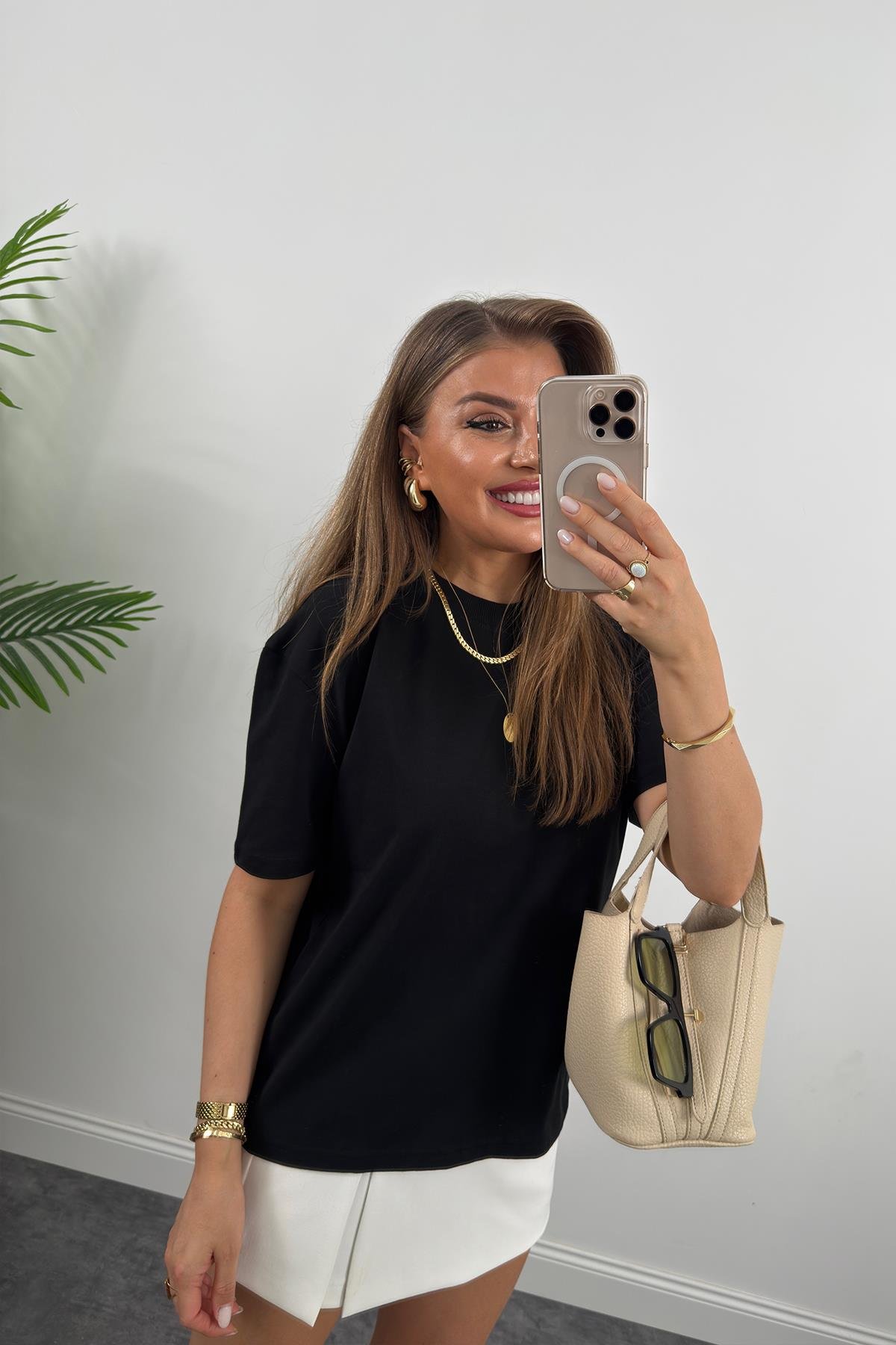 %100 Pamuklu Bisiklet Yaka Premium Basic Tshirt Siyah