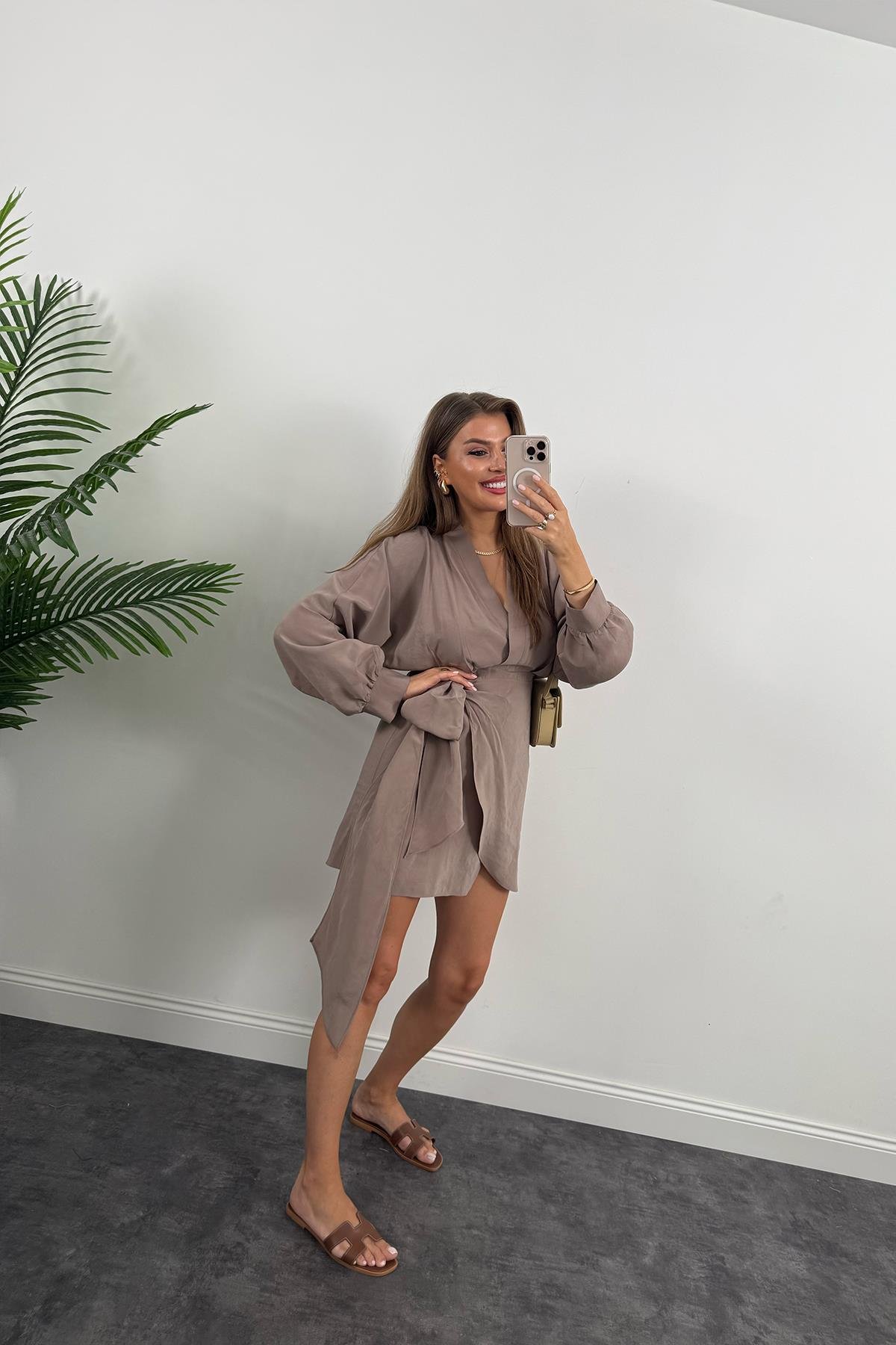 %100 Tensel Balon Kol Lüx Kalite Anvelop Elbise Vizon