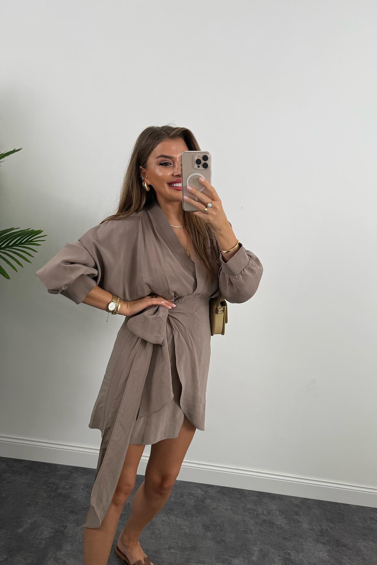 %100 Tensel Balon Kol Lüx Kalite Anvelop Elbise Vizon