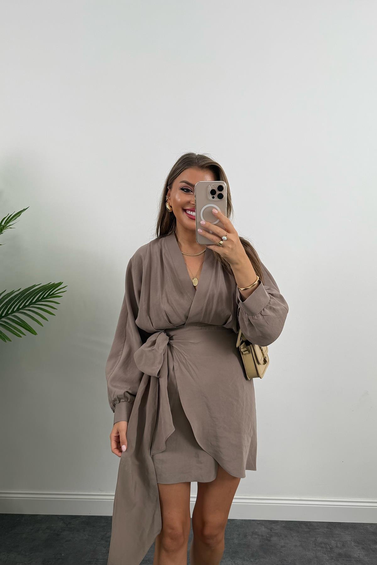 %100 Tensel Balon Kol Lüx Kalite Anvelop Elbise Vizon