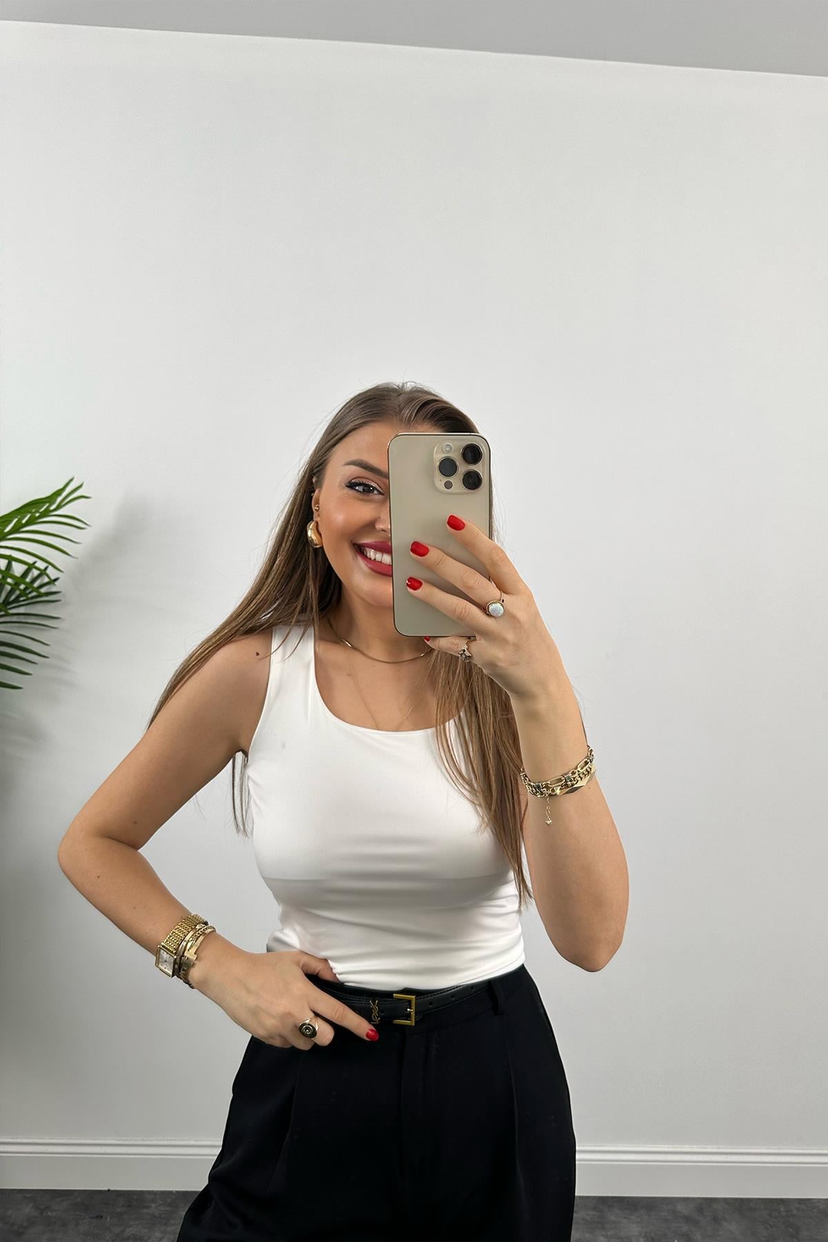 Bebe Marka Likralı Basic Atlet Ekru