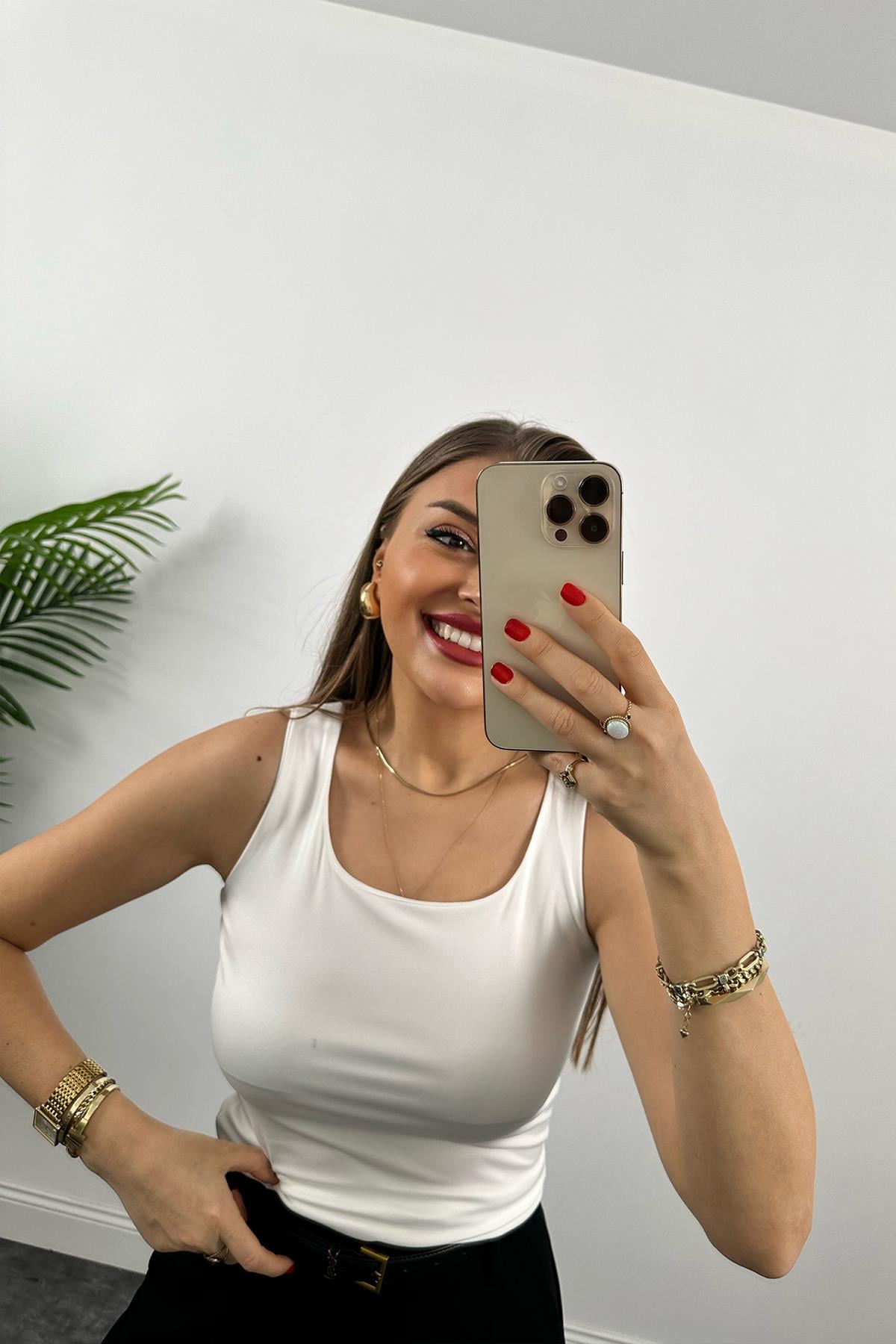 Bebe Marka Likralı Basic Atlet Ekru