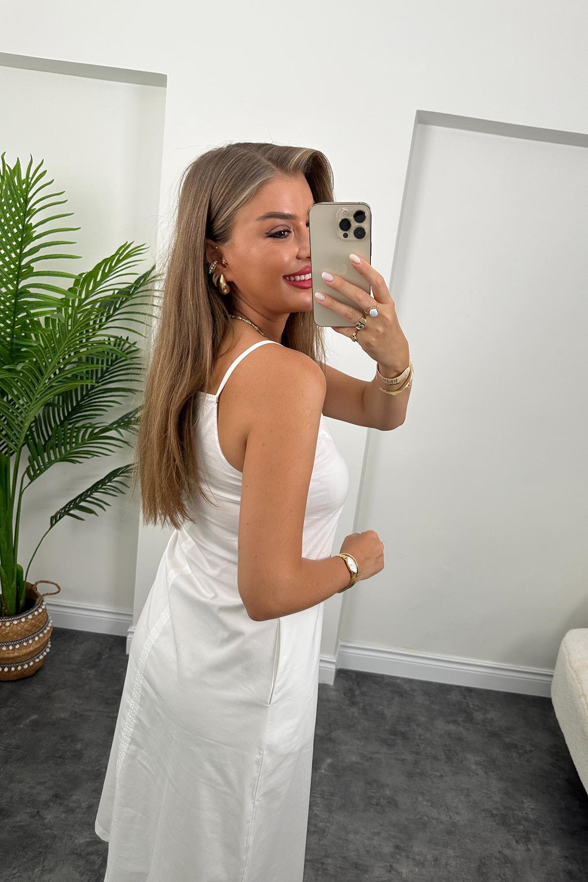 Bebe Marka Lüx Kalite Basic Poplin Elbise Beyaz