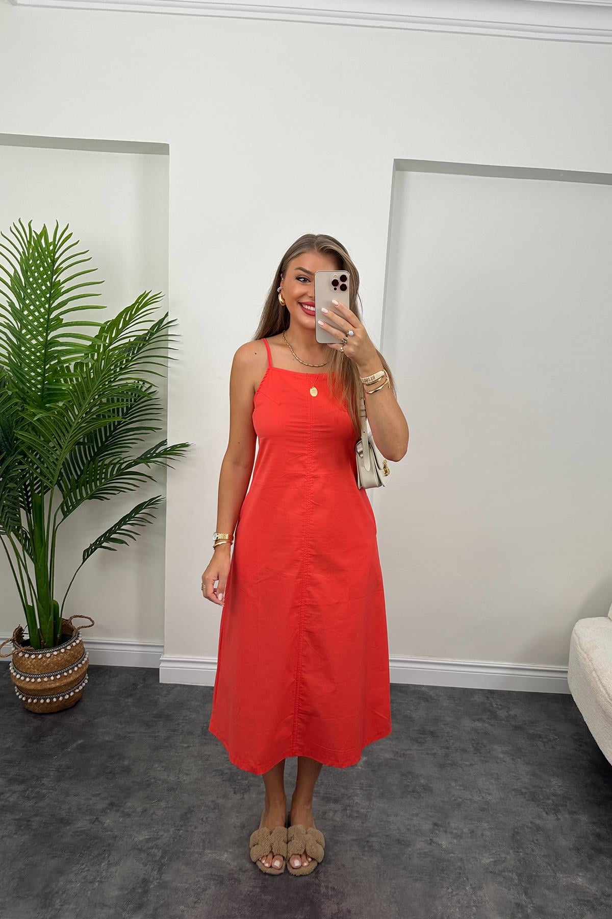 Bebe Marka Lüx Kalite Basic Poplin Elbise Kırmızı