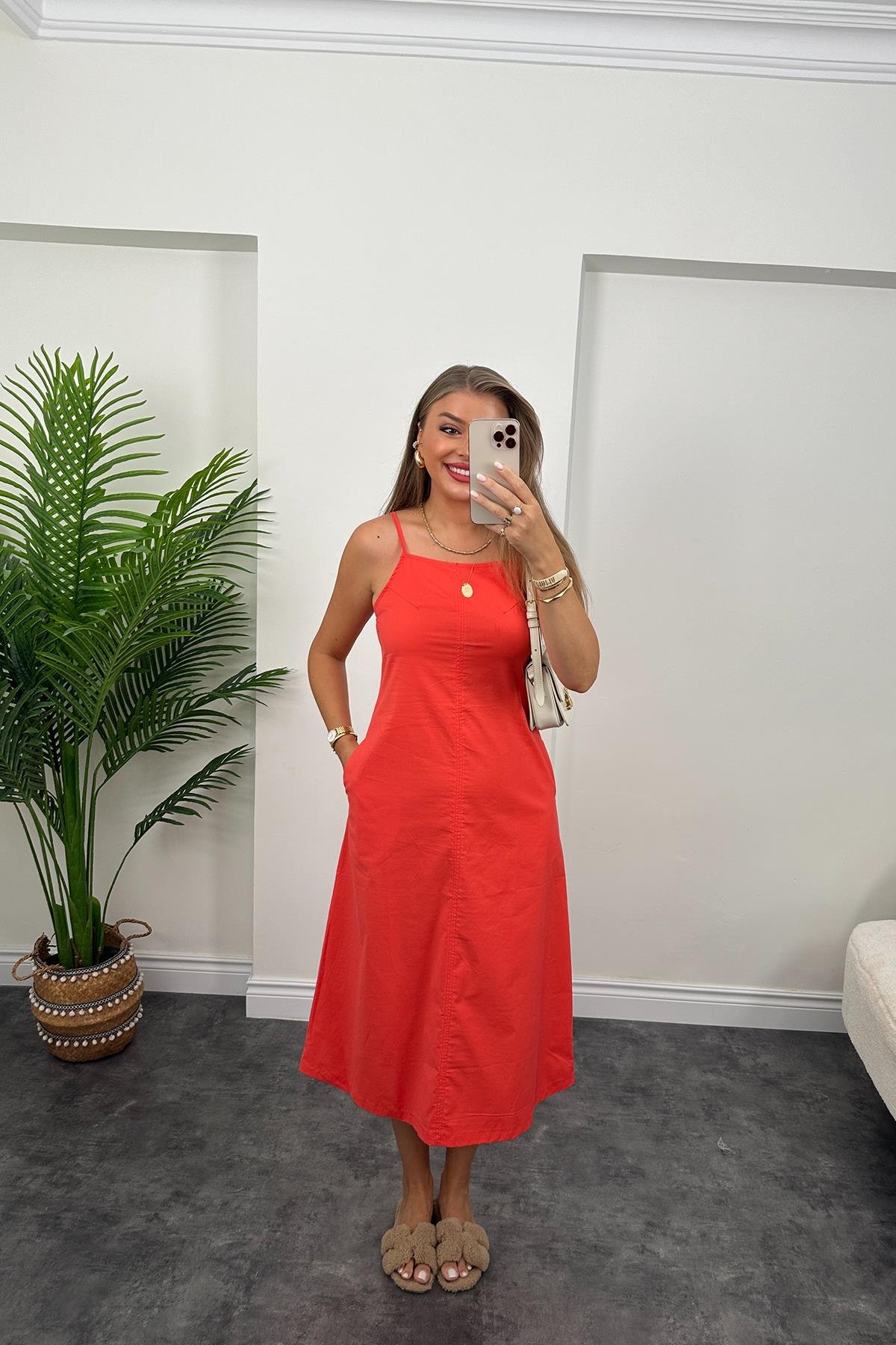 Bebe Marka Lüx Kalite Basic Poplin Elbise Kırmızı