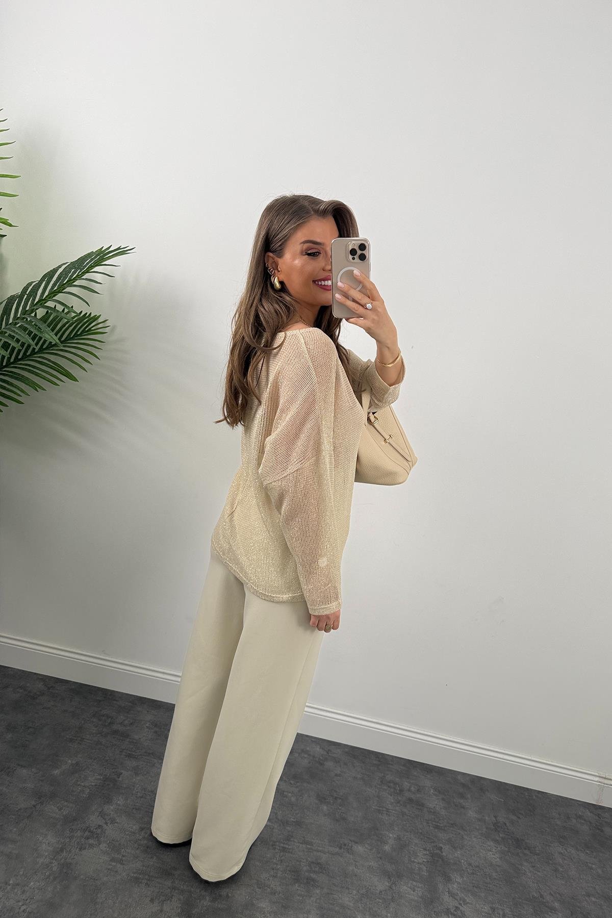 Bebe Marka Lüx Kalite Gold File Bluz