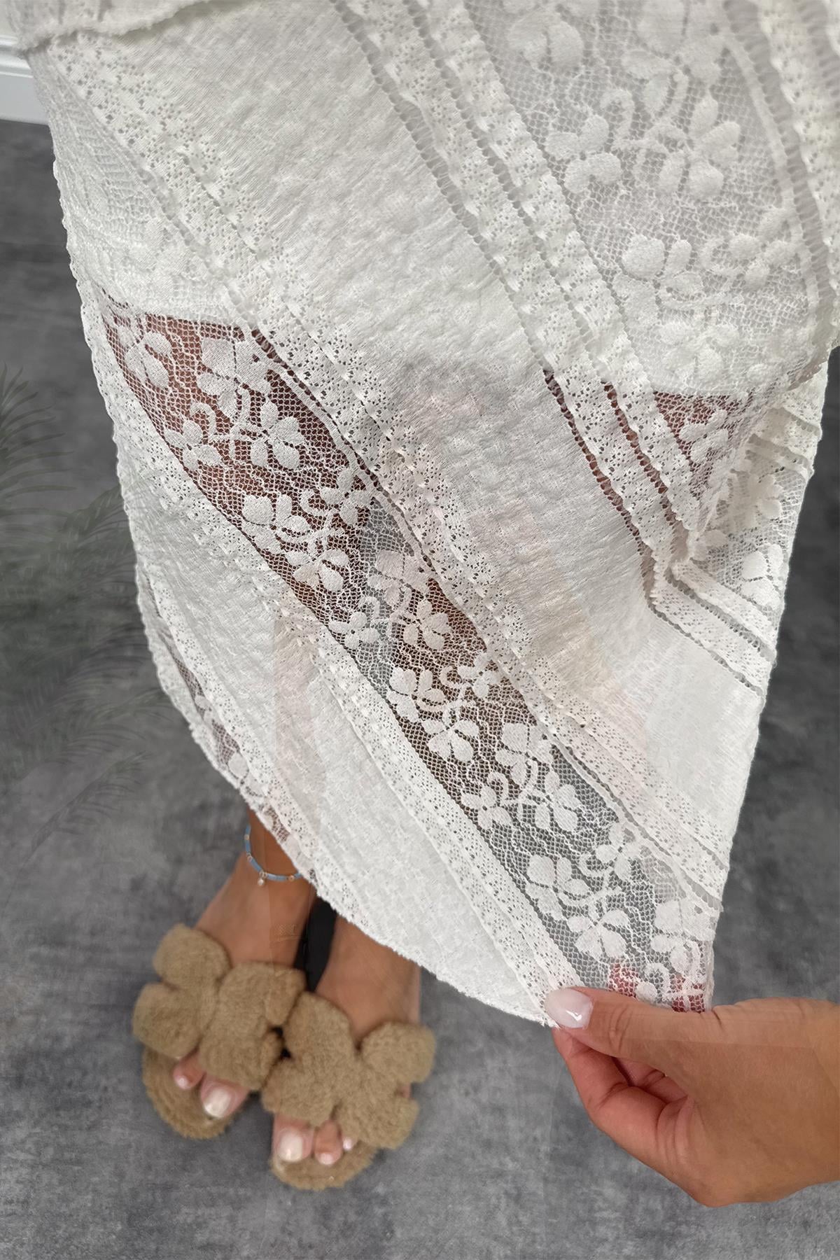 Bebe Marka Lüx Kalite Likalı Dantel Etek Beyaz