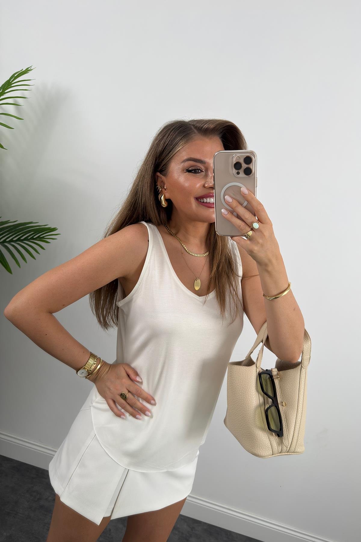 Bebe Marka Lüx Kalite Modal Kumaş Atlet Ekru