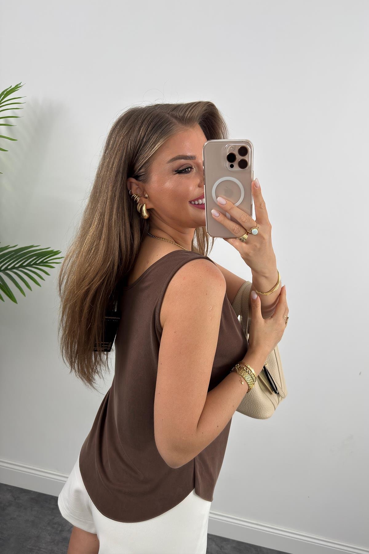 Bebe Marka Lüx Kalite Modal Kumaş Atlet Kahverengi