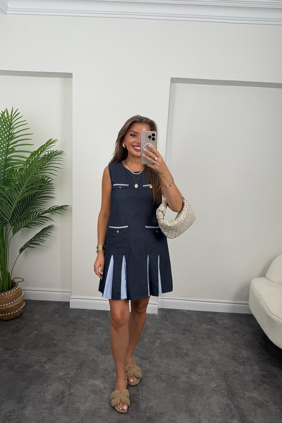 Bebe Marka Lüx Kalite Poplin Detaylı Tensel Jean Elbise