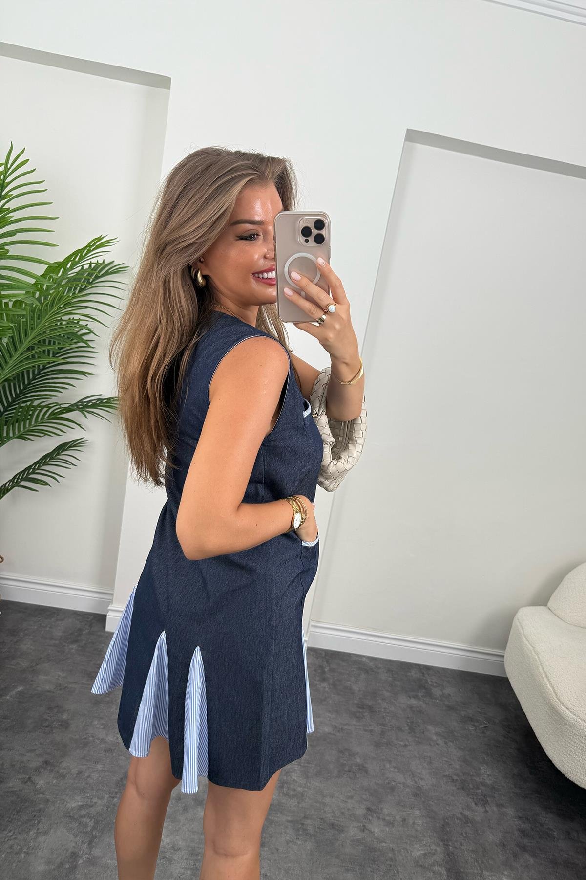 Bebe Marka Lüx Kalite Poplin Detaylı Tensel Jean Elbise