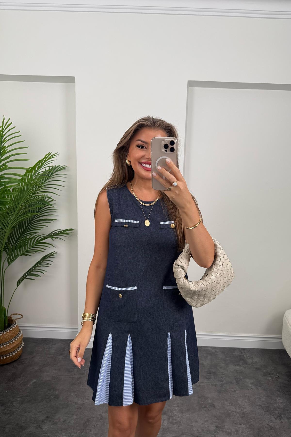 Bebe Marka Lüx Kalite Poplin Detaylı Tensel Jean Elbise