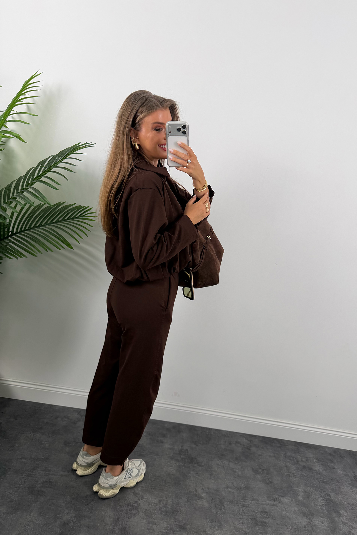 Bomber Ceketli Jogger Pantolon Takım Acı Kahve