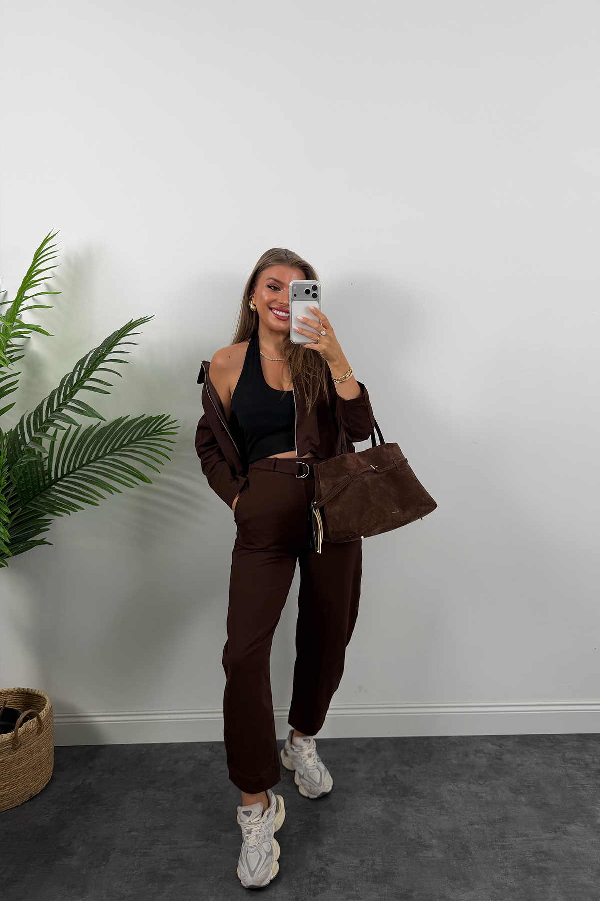 Bomber Ceketli Jogger Pantolon Takım Acı Kahve