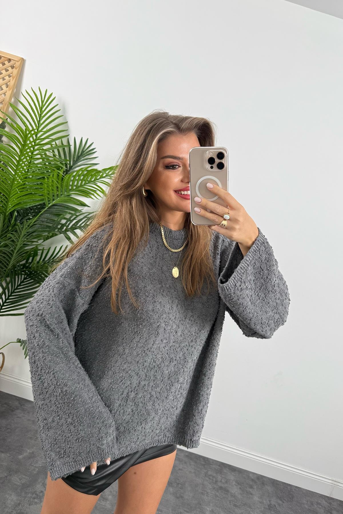Buklet Triko Pinterest Model Geniş Kol Salaş Kazak Antrasit