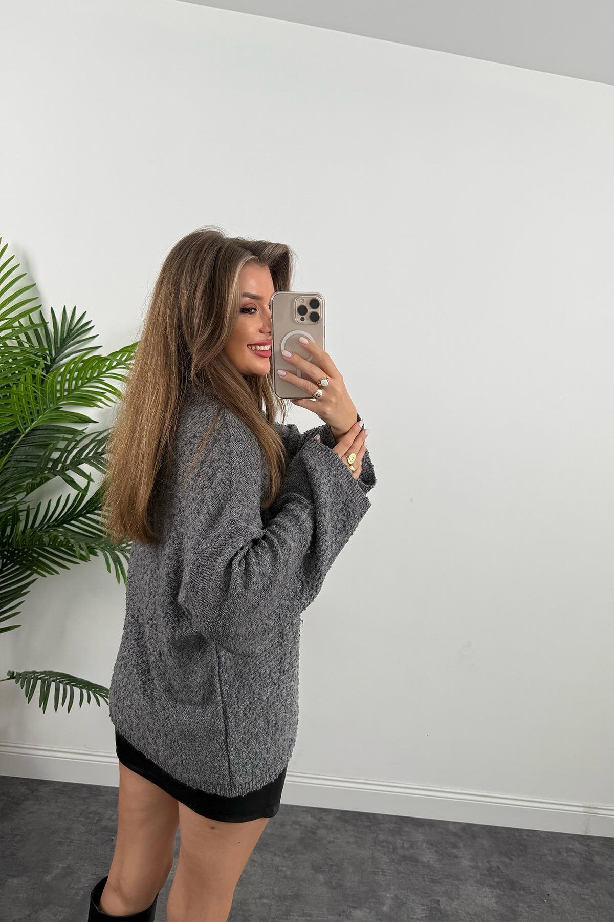 Buklet Triko Pinterest Model Geniş Kol Salaş Kazak Antrasit