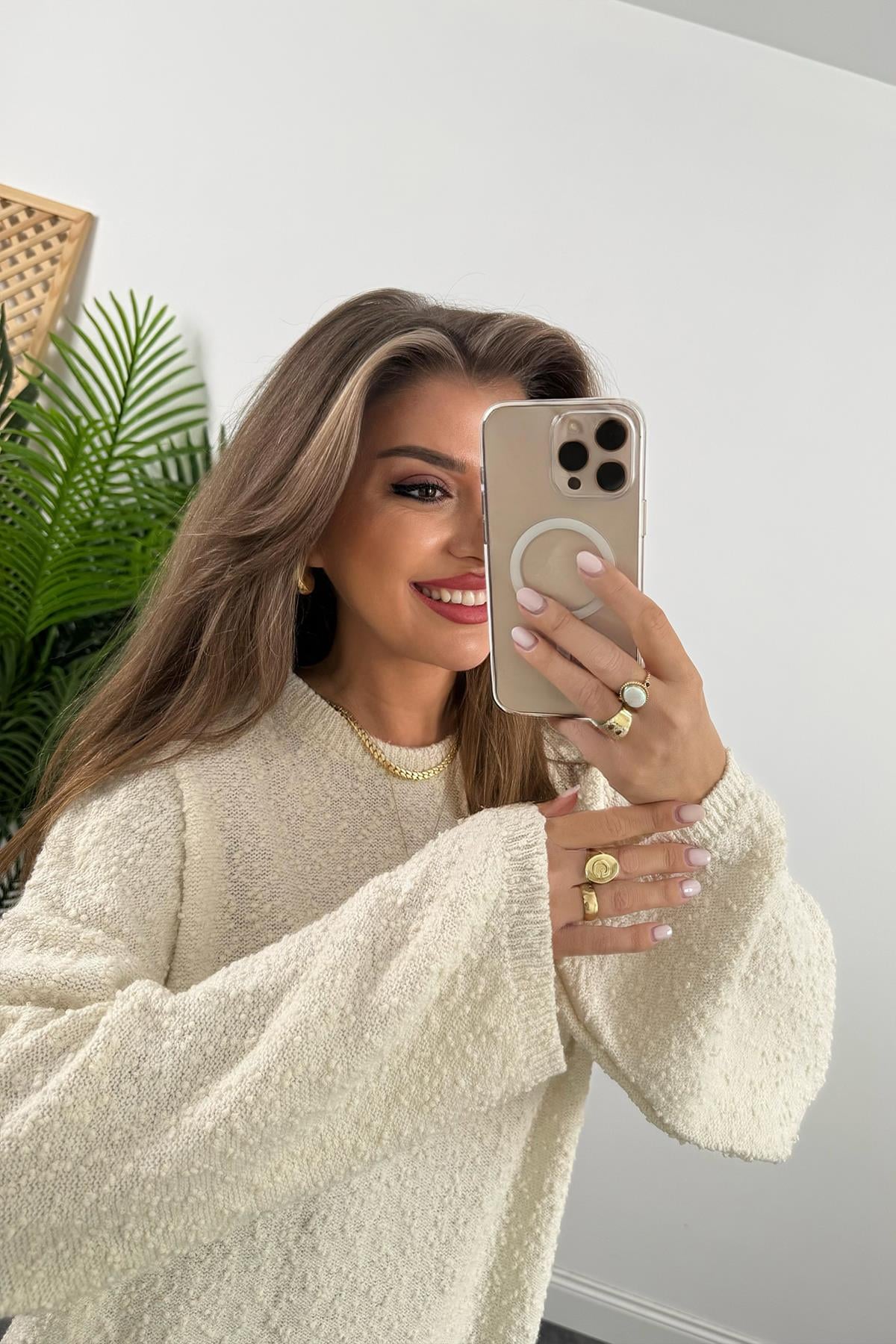 Buklet Triko Pinterest Model Geniş Kol Salaş Kazak Naturel