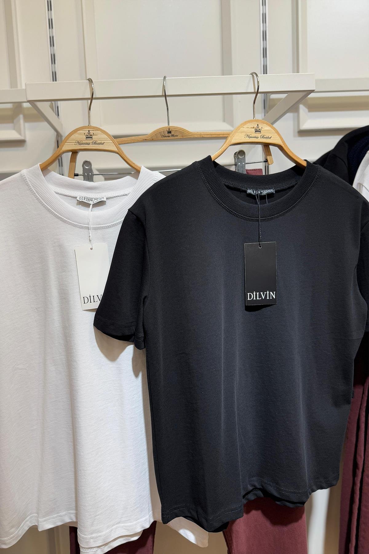 Dilvin Tam Pamuklu Dekoratif Dikiş Premium Basic Tshirt Siyah