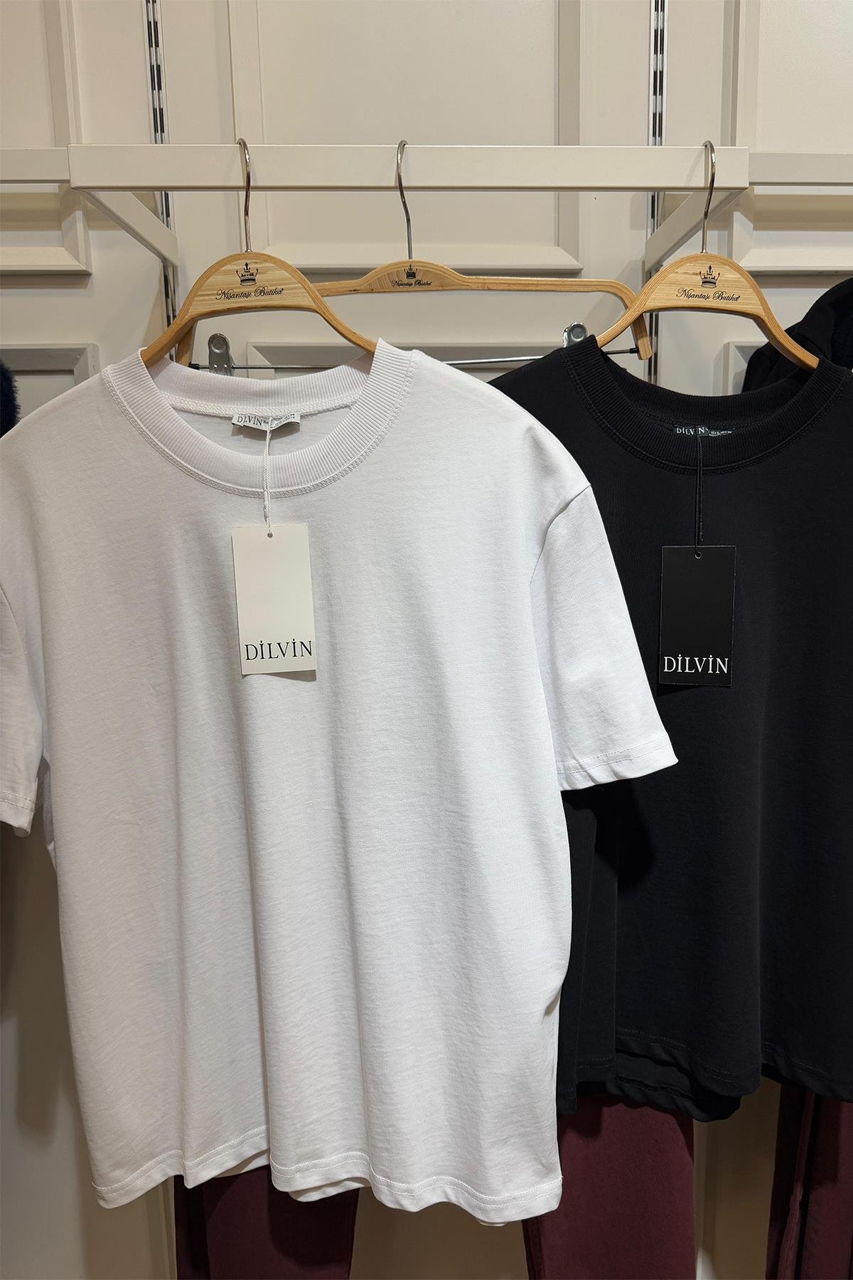 Dilvin Tam Pamuklu Dekoratif Dikiş Premium Basic Tshirt Beyaz