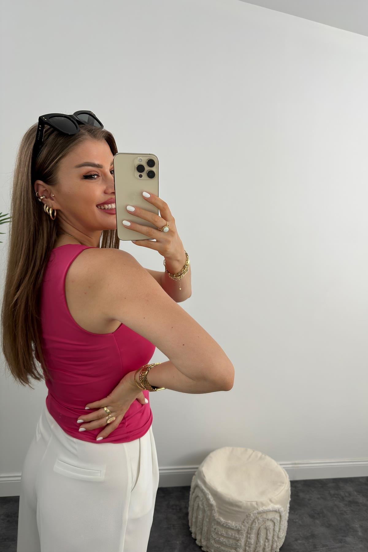 Double Kumaş Toparlayıcı Atlet Tam Boy Fuşya