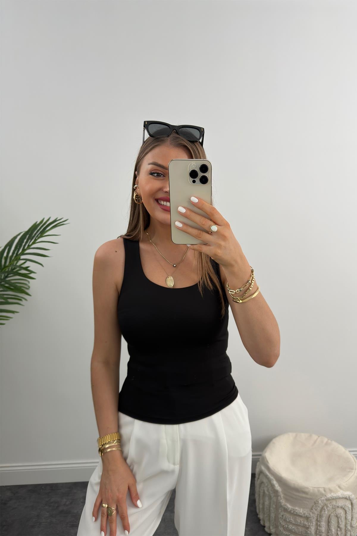 Double Kumaş Toparlayıcı Atlet Tam Boy siyah