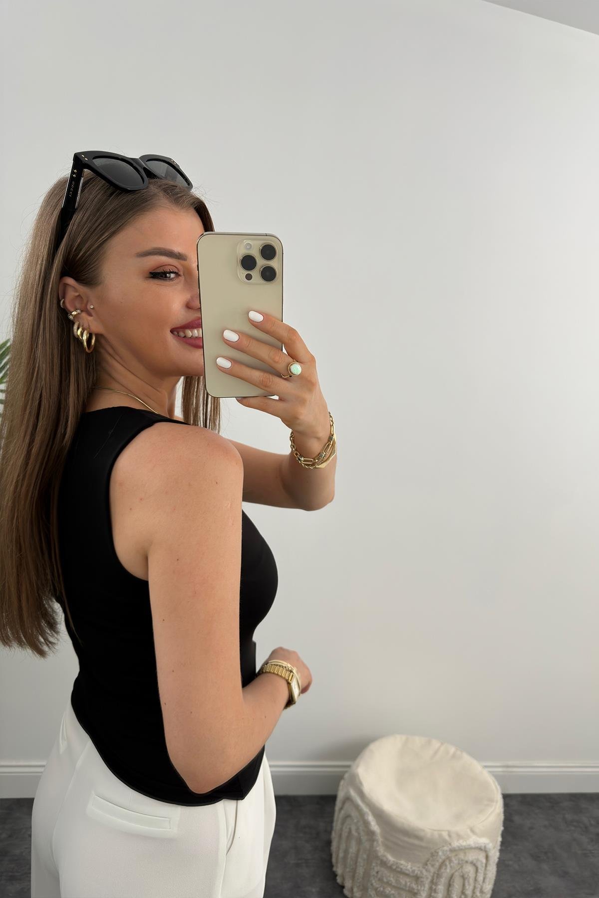 Double Kumaş Toparlayıcı Atlet Tam Boy siyah