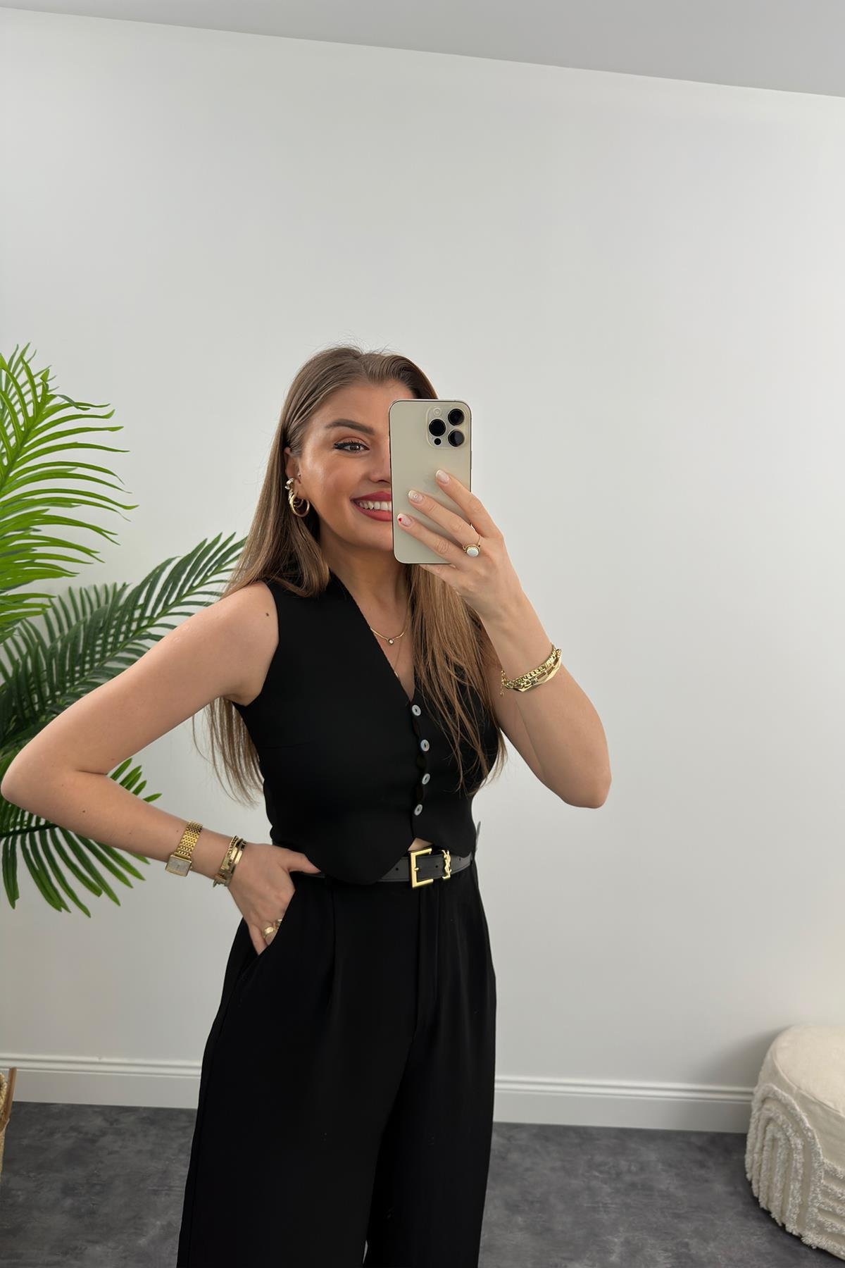Elit Triko Basic Düğmeli Yelek Siyah