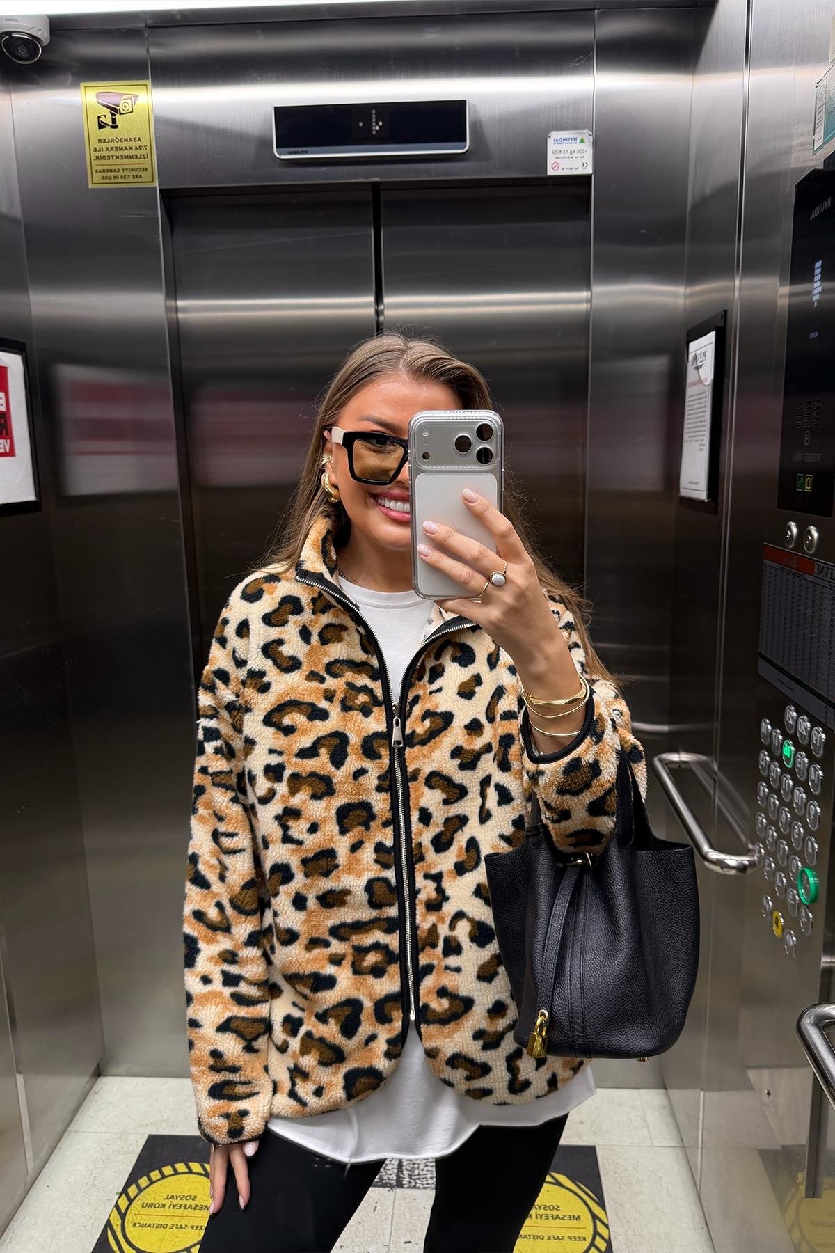 Fermuarlı Yumoş Leopar Ceket