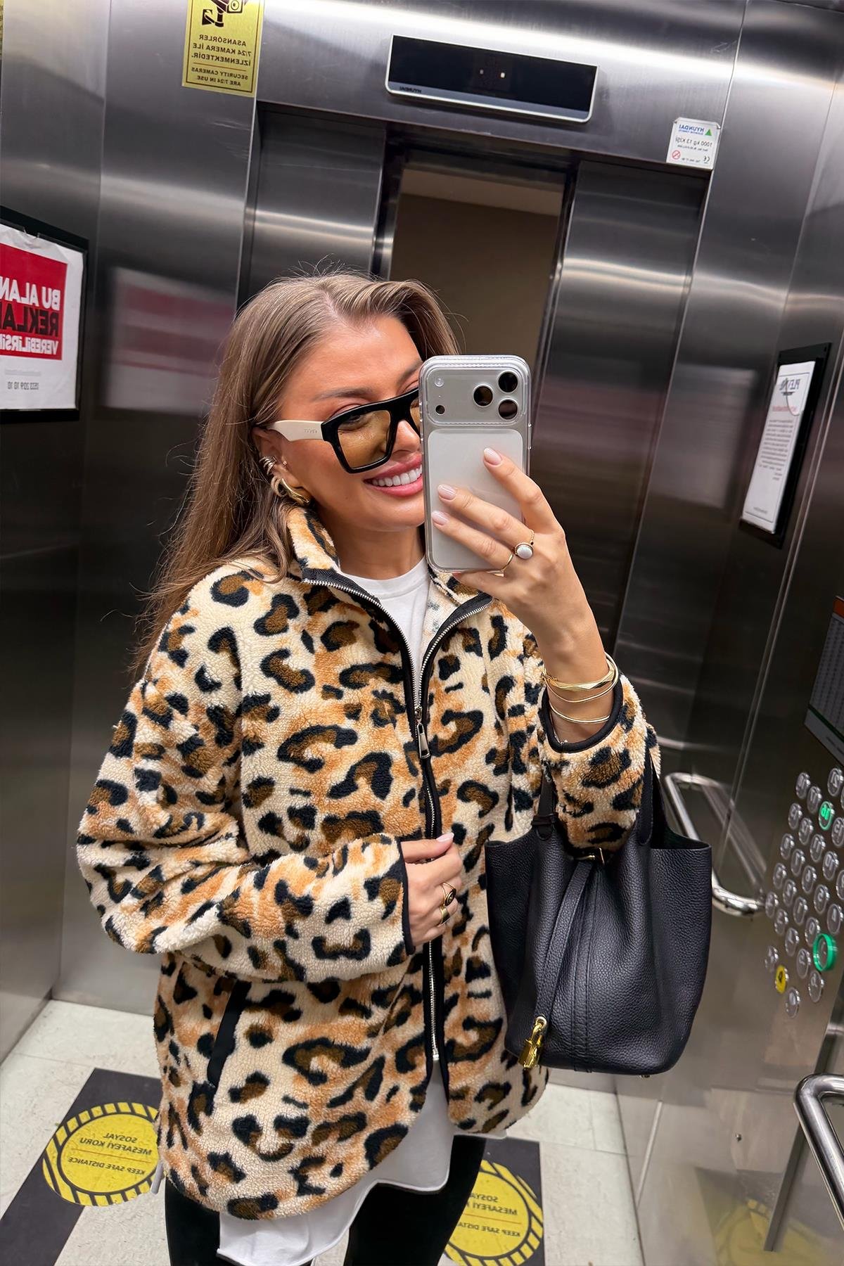 Fermuarlı Yumoş Leopar Ceket