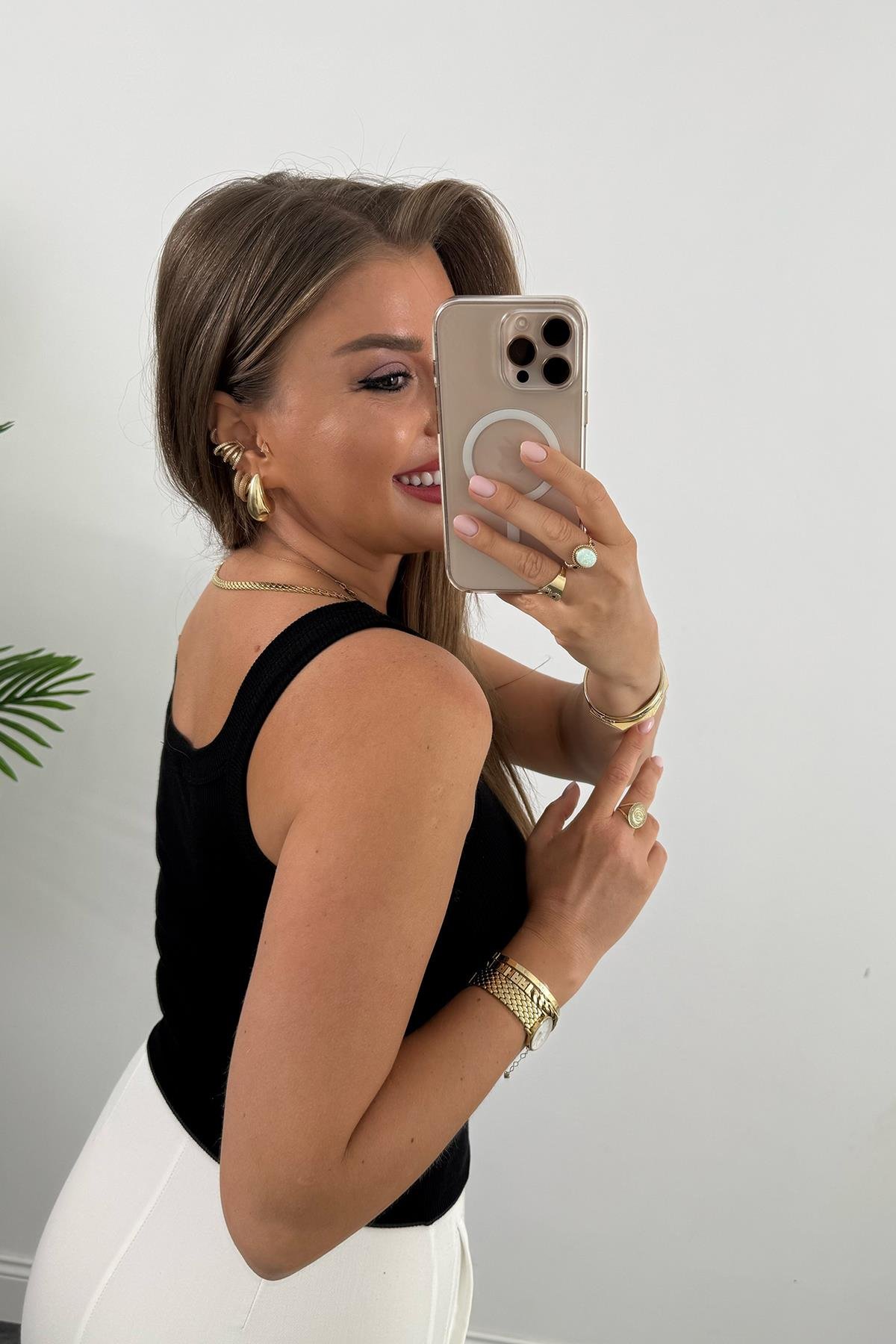 İnce Askılı U Yaka Fitilli Basic Atlet Siyah