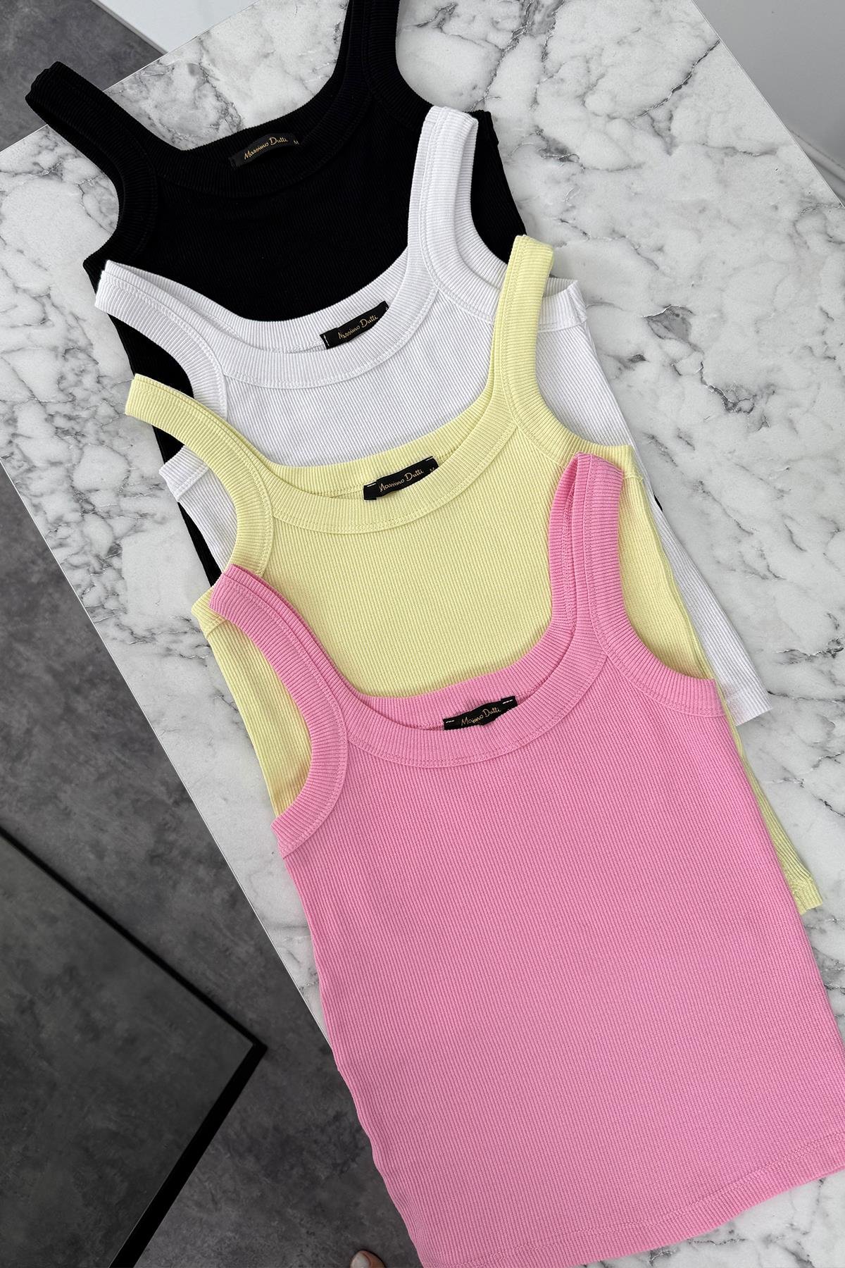 İnce Askılı U Yaka Fitilli Basic Atlet Pembe