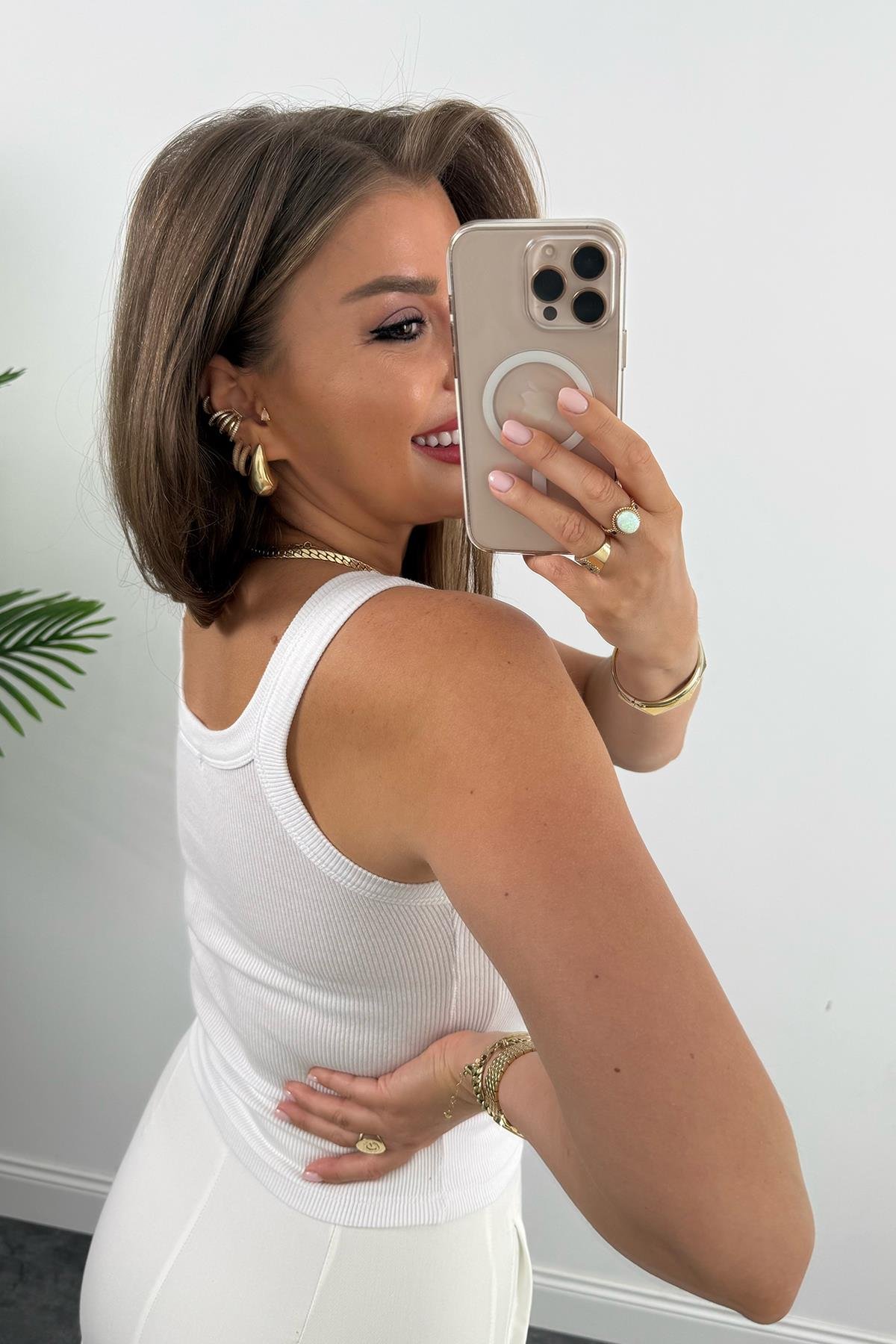 İnce Askılı U Yaka Fitilli Basic Atlet Beyaz 