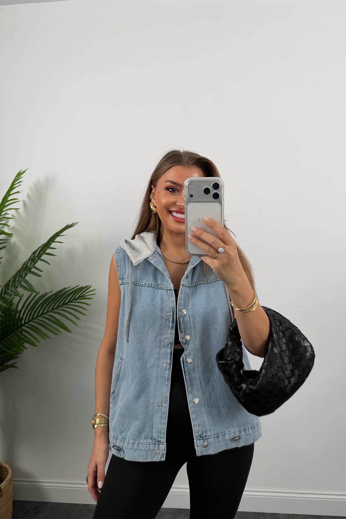 Kapüşonlu Jean Yelek