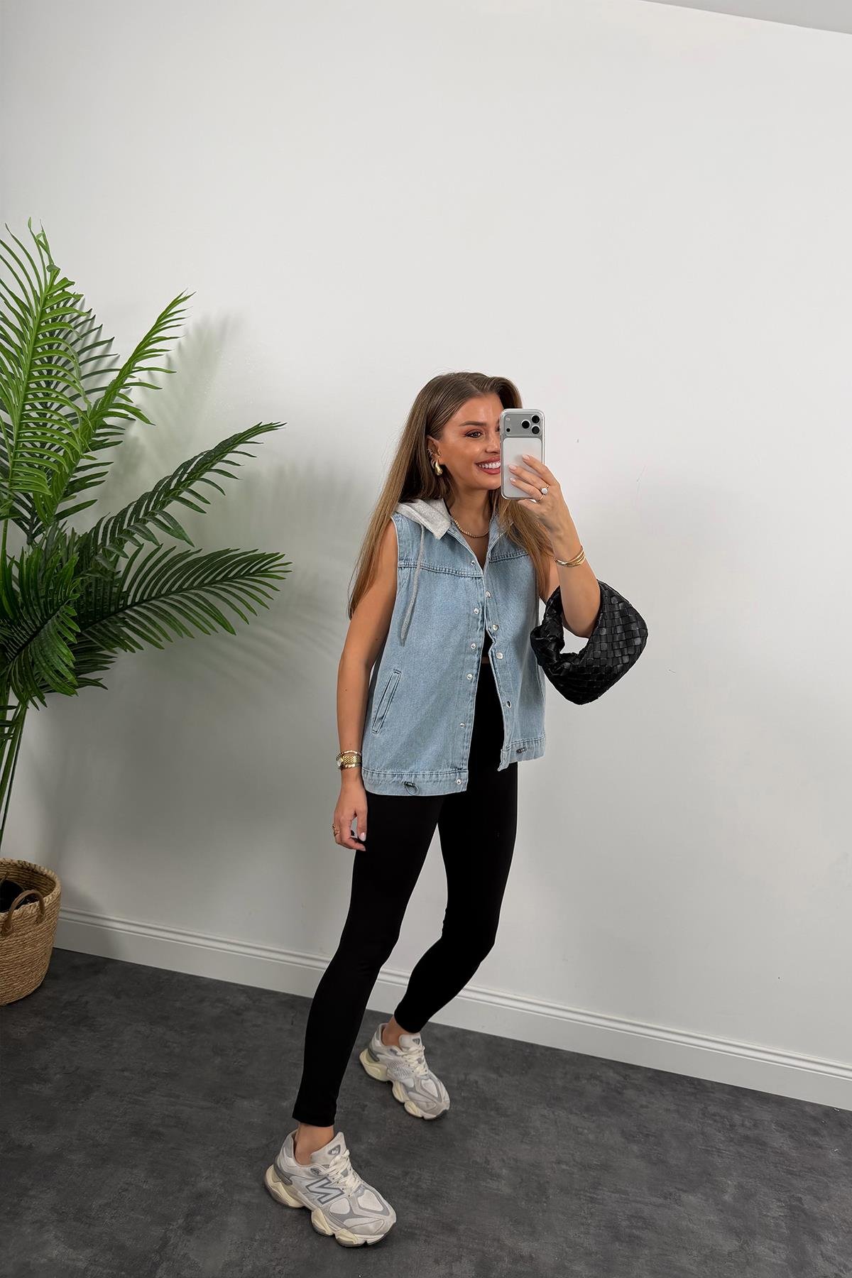 Kapüşonlu Jean Yelek