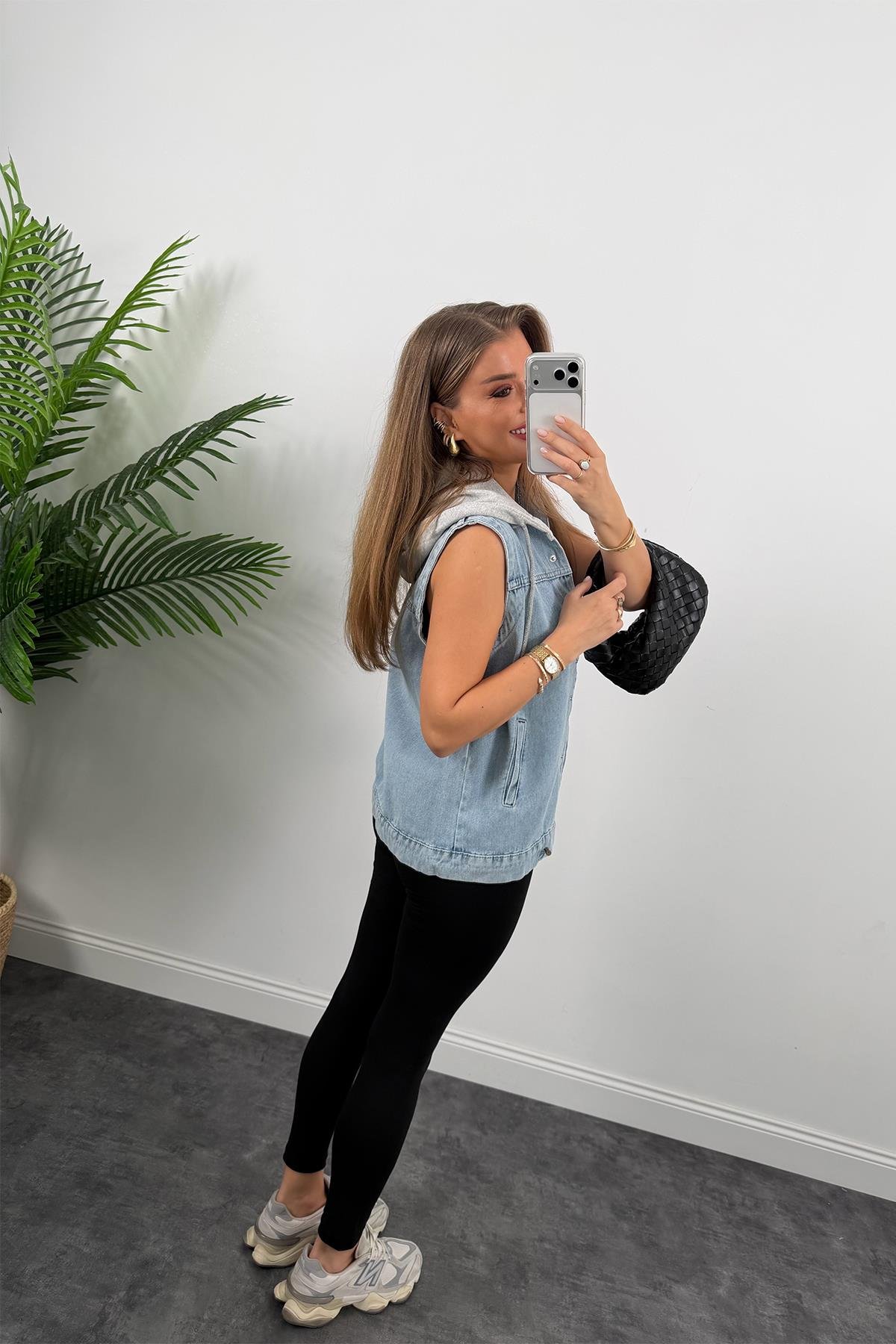 Kapüşonlu Jean Yelek