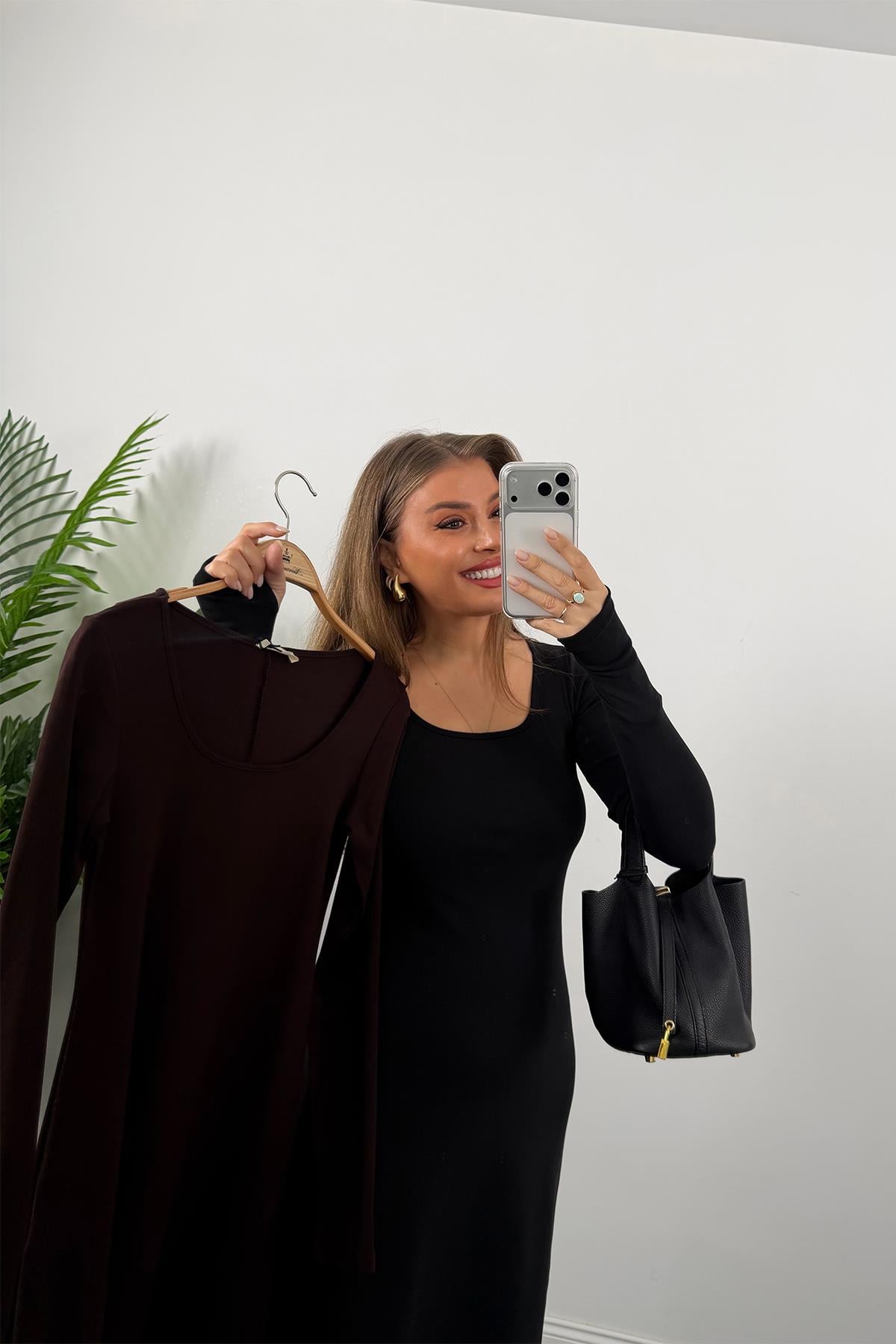 Likralı Çelik Kumaş Maxi Basic Elbise Acı Kahve