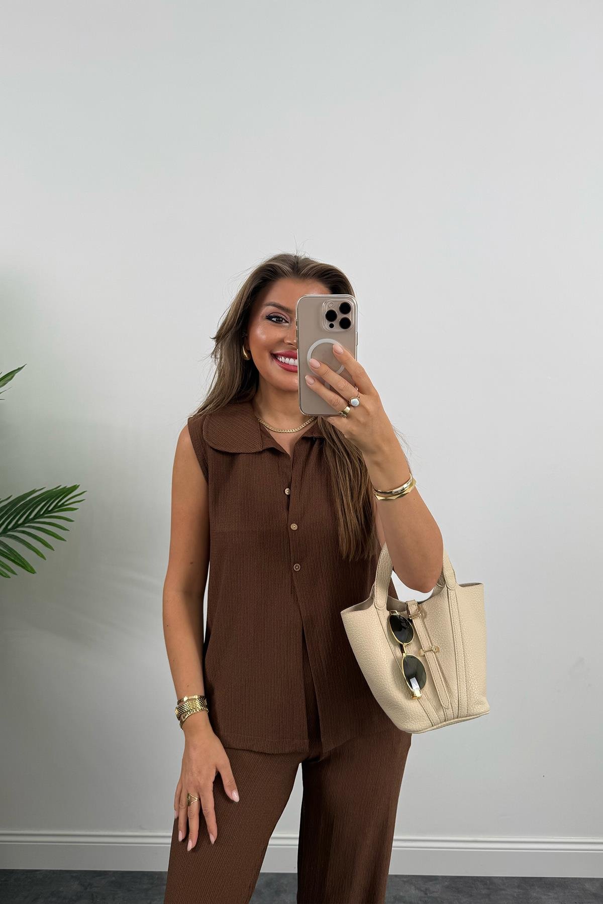 Love İt Basic Likralı Gofre Takım Çikolata Kahve