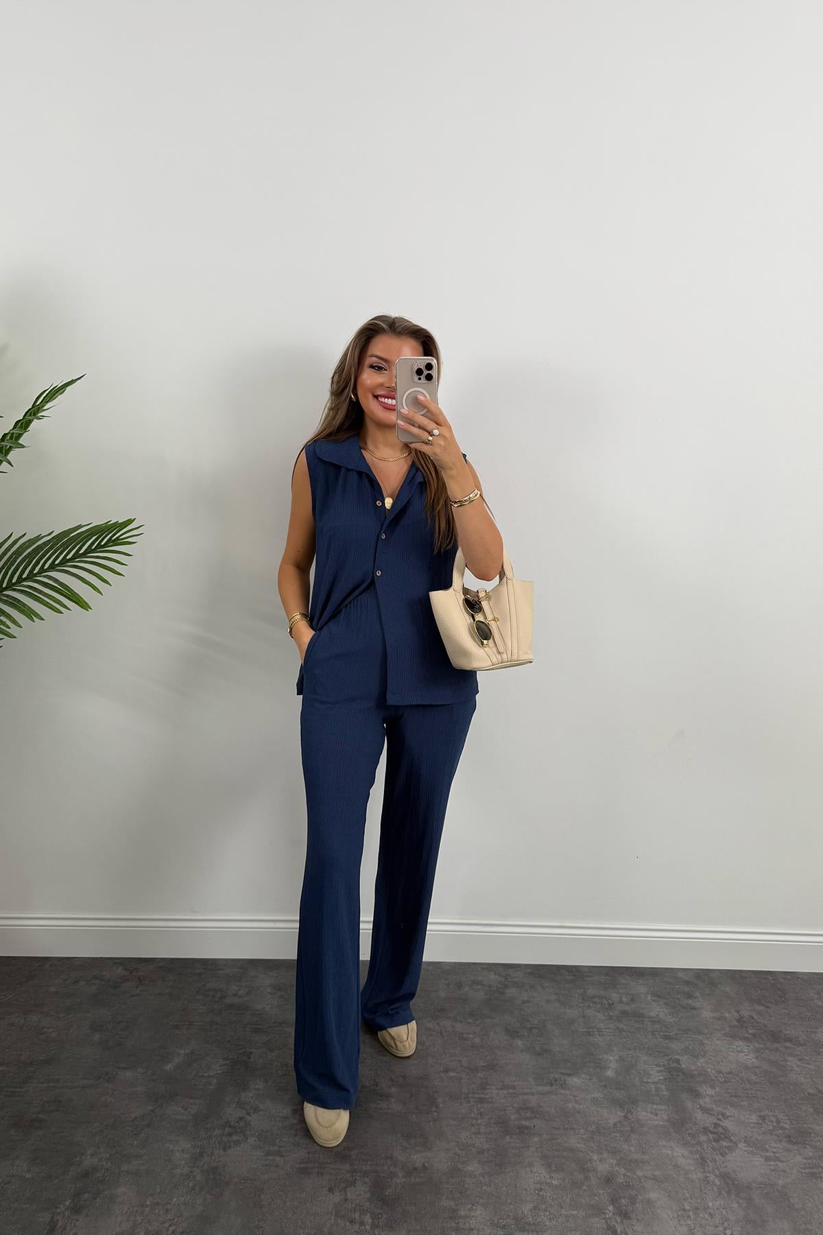 Love İt Basic Likralı Gofre Takım İndigo