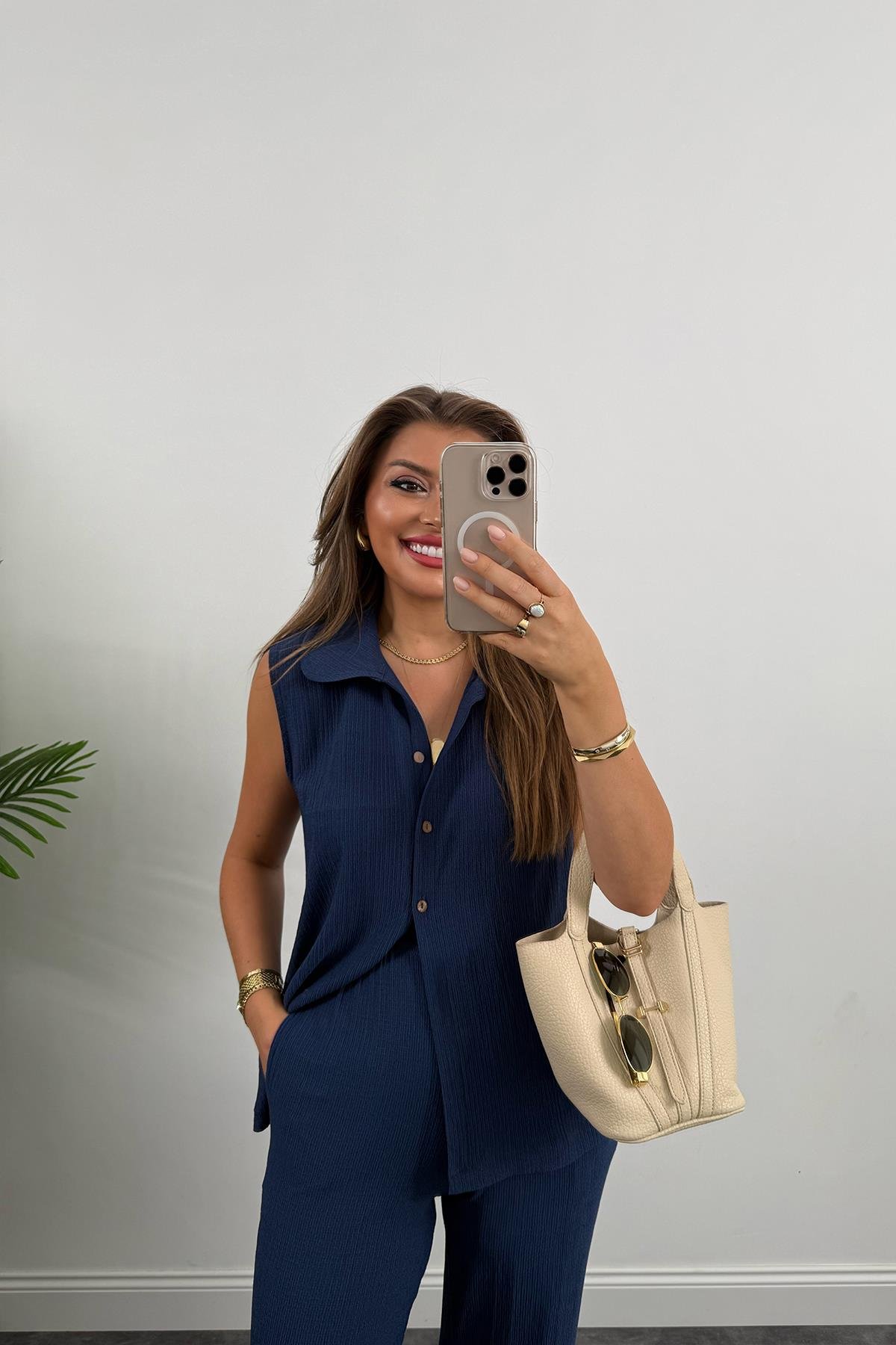 Love İt Basic Likralı Gofre Takım İndigo