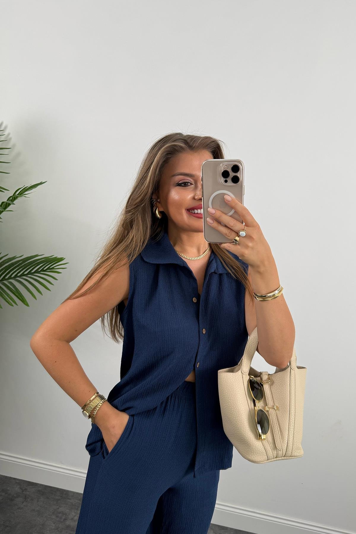 Love İt Basic Likralı Gofre Takım İndigo
