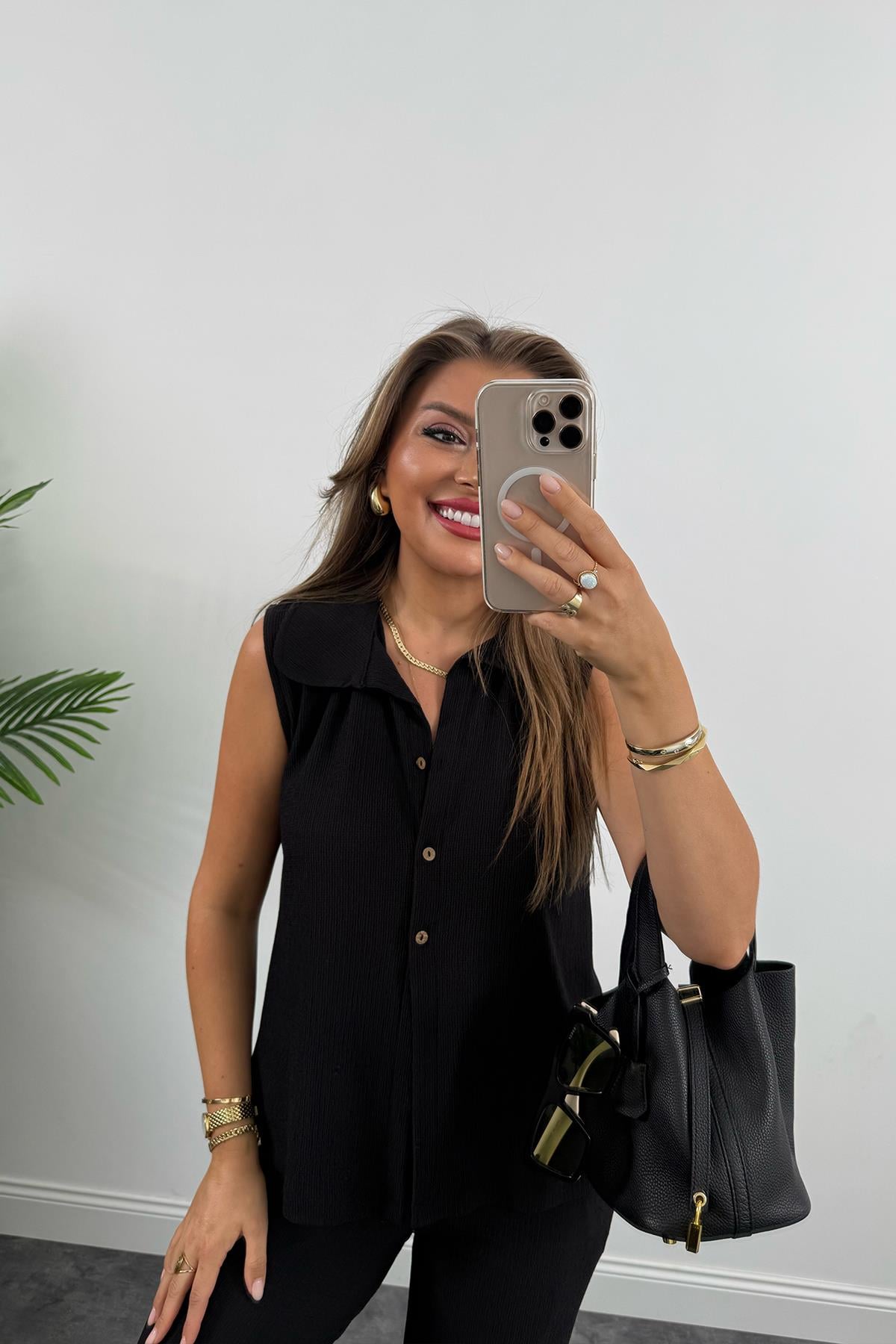 Love İt Basic Likralı Gofre Takım Siyah