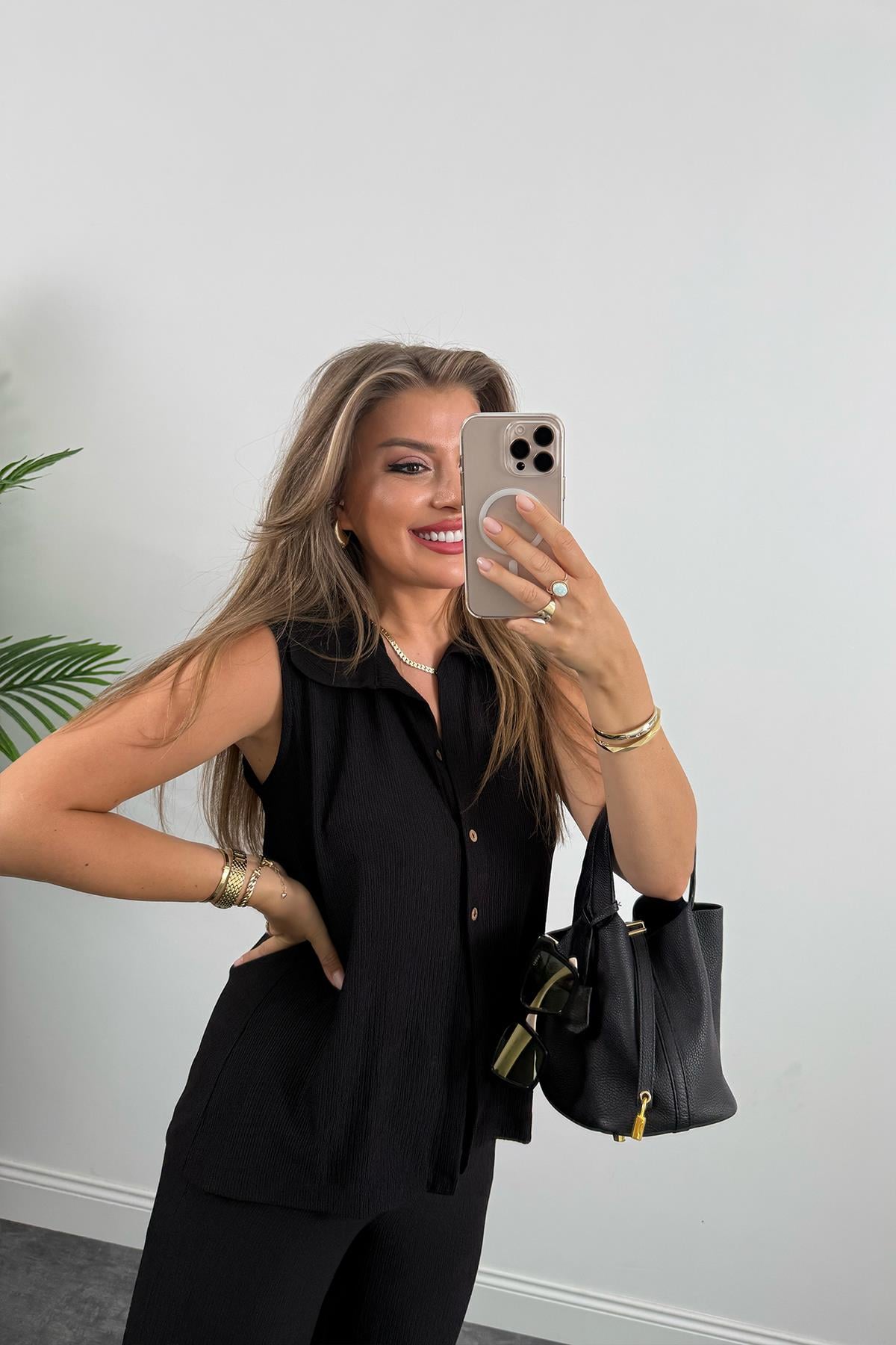 Love İt Basic Likralı Gofre Takım Siyah