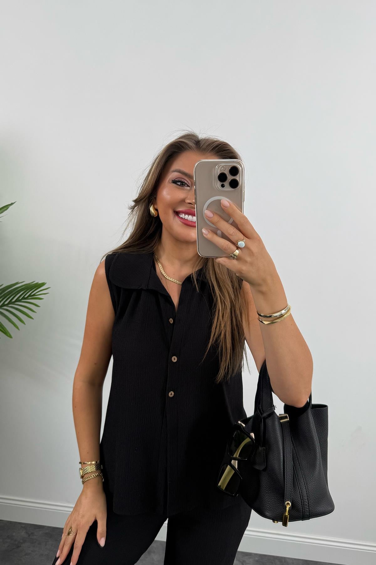 Love İt Basic Likralı Gofre Takım Siyah