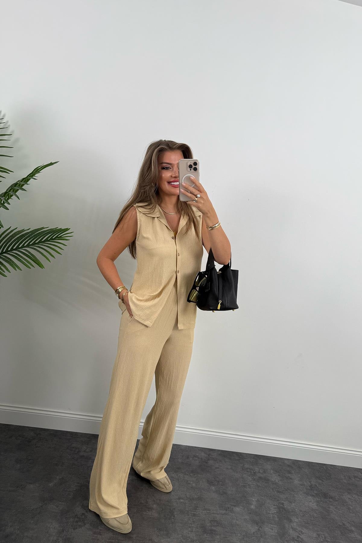 Love İt Basic Likralı Gofre Takım Taş