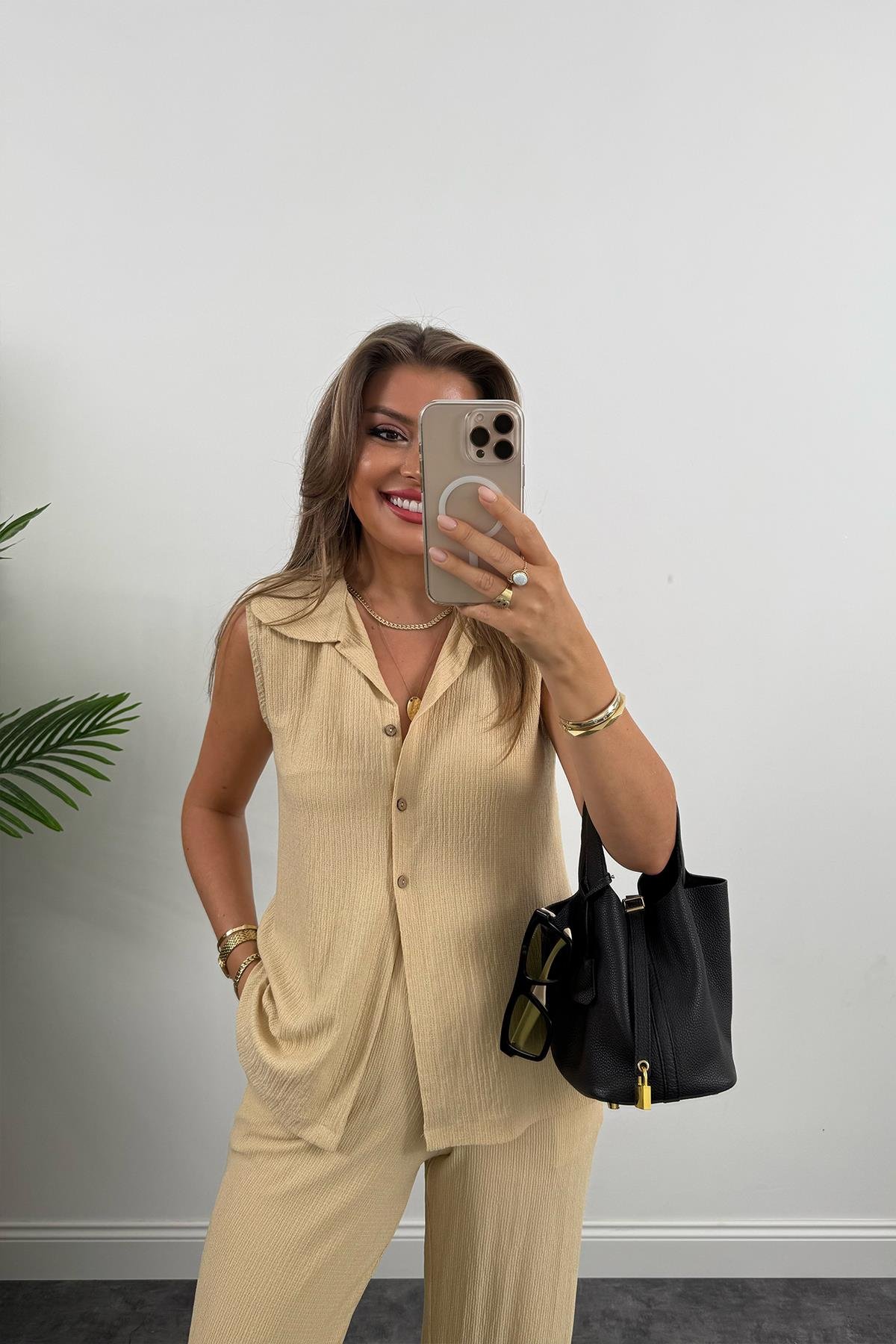 Love İt Basic Likralı Gofre Takım Taş