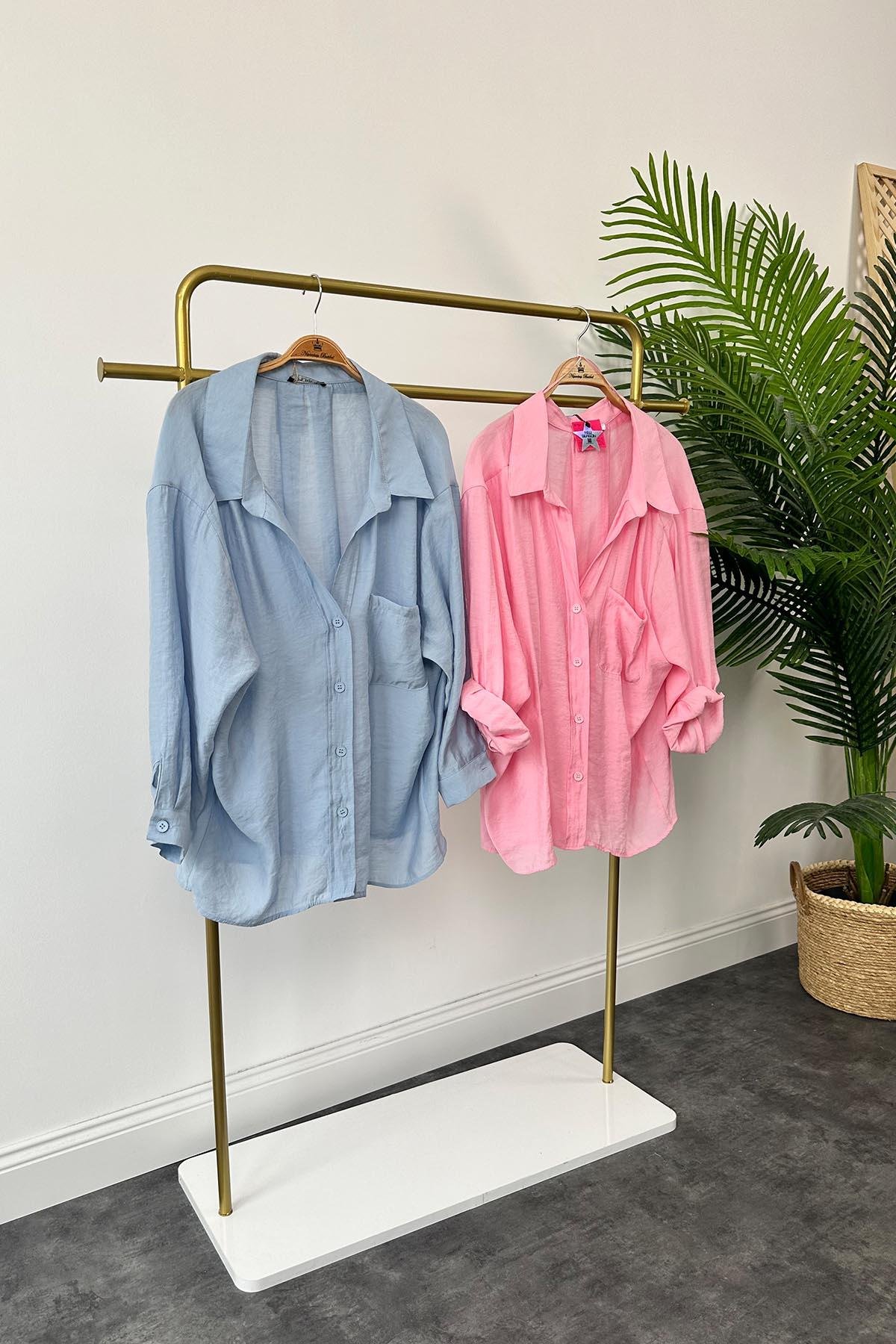 Lüx Kalite Basic Salaş Tensel Gömlek Açık Mavi