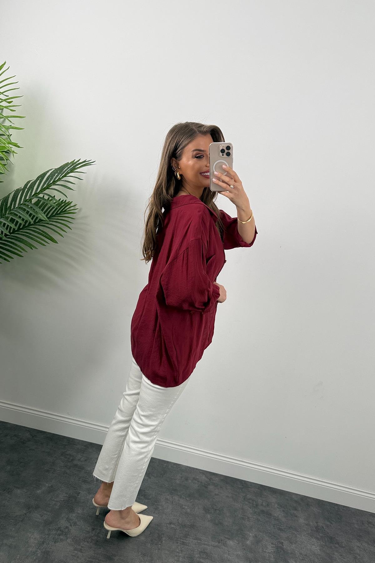 Lüx Kalite Basic Salaş Tensel Gömlek Bordo