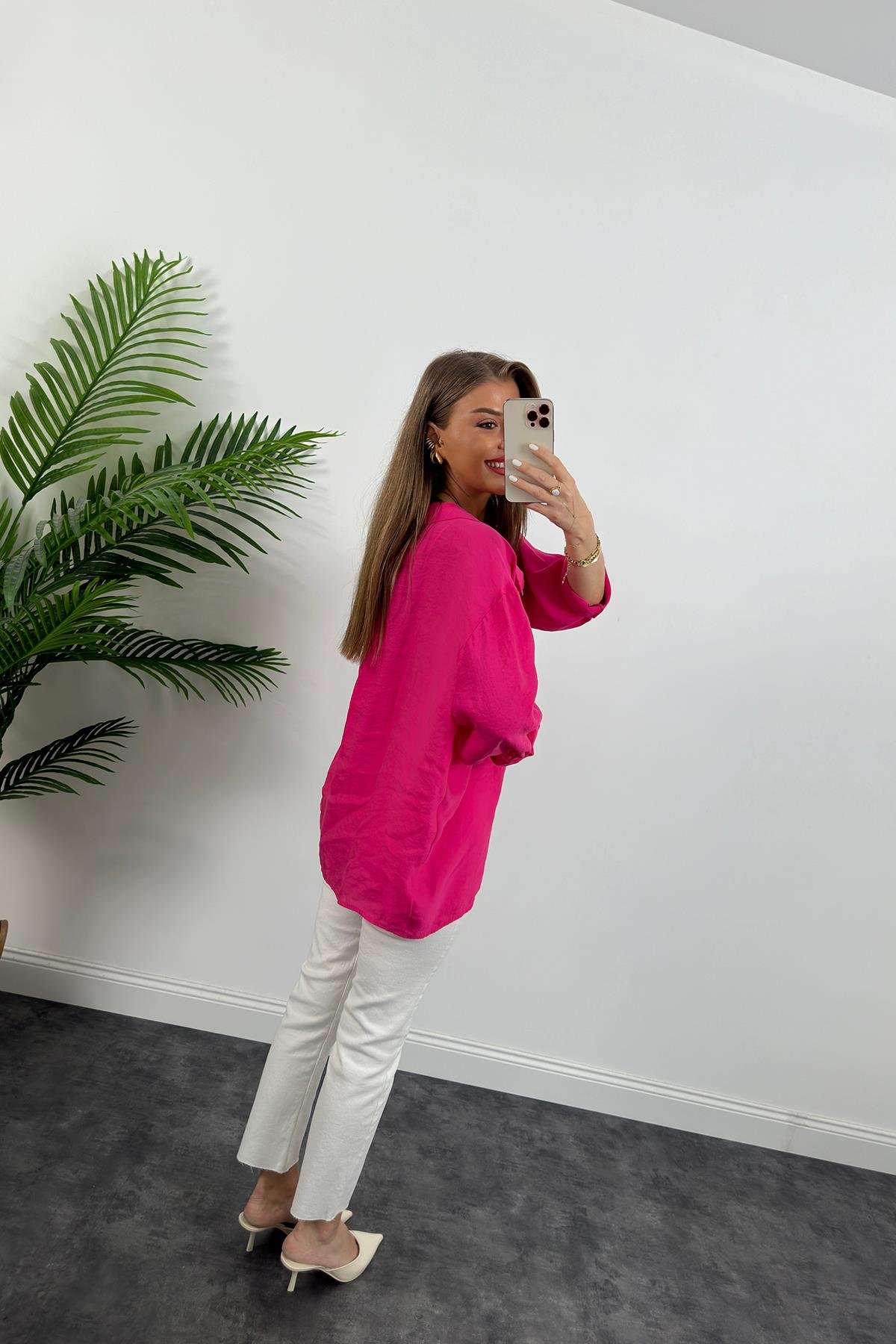 Lüx Kalite Basic Salaş Tensel Gömlek Fuşya