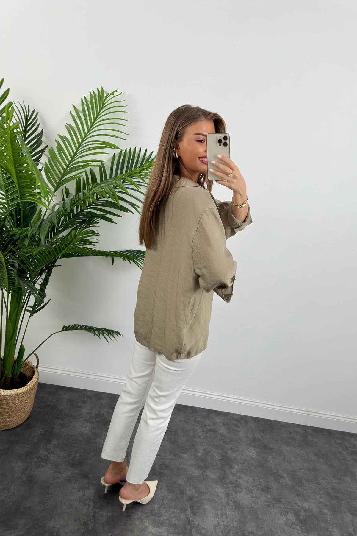 Lüx Kalite Basic Salaş Tensel Gömlek Olive